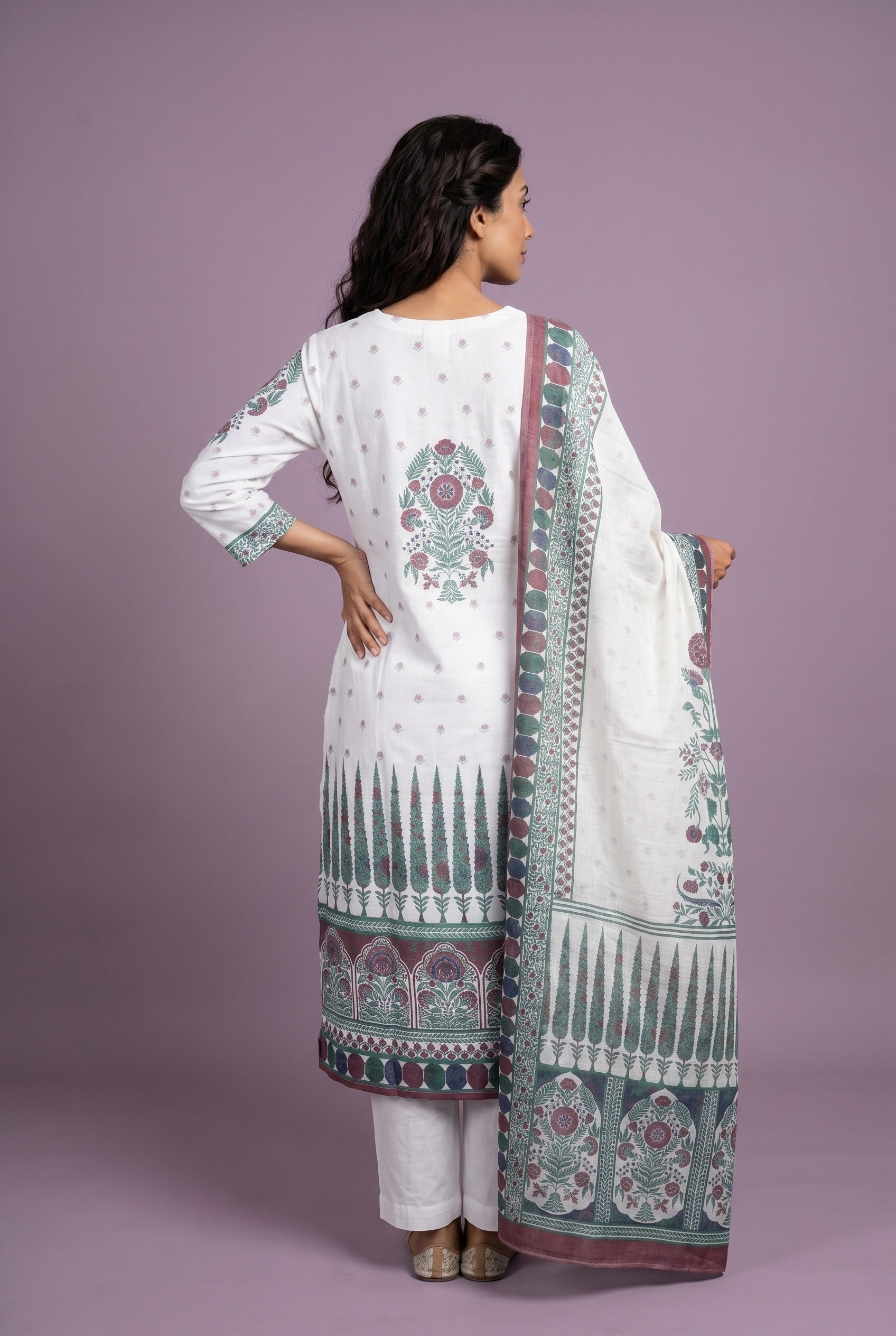 Ivory Cotton Jharokha Print Salwar Kameez