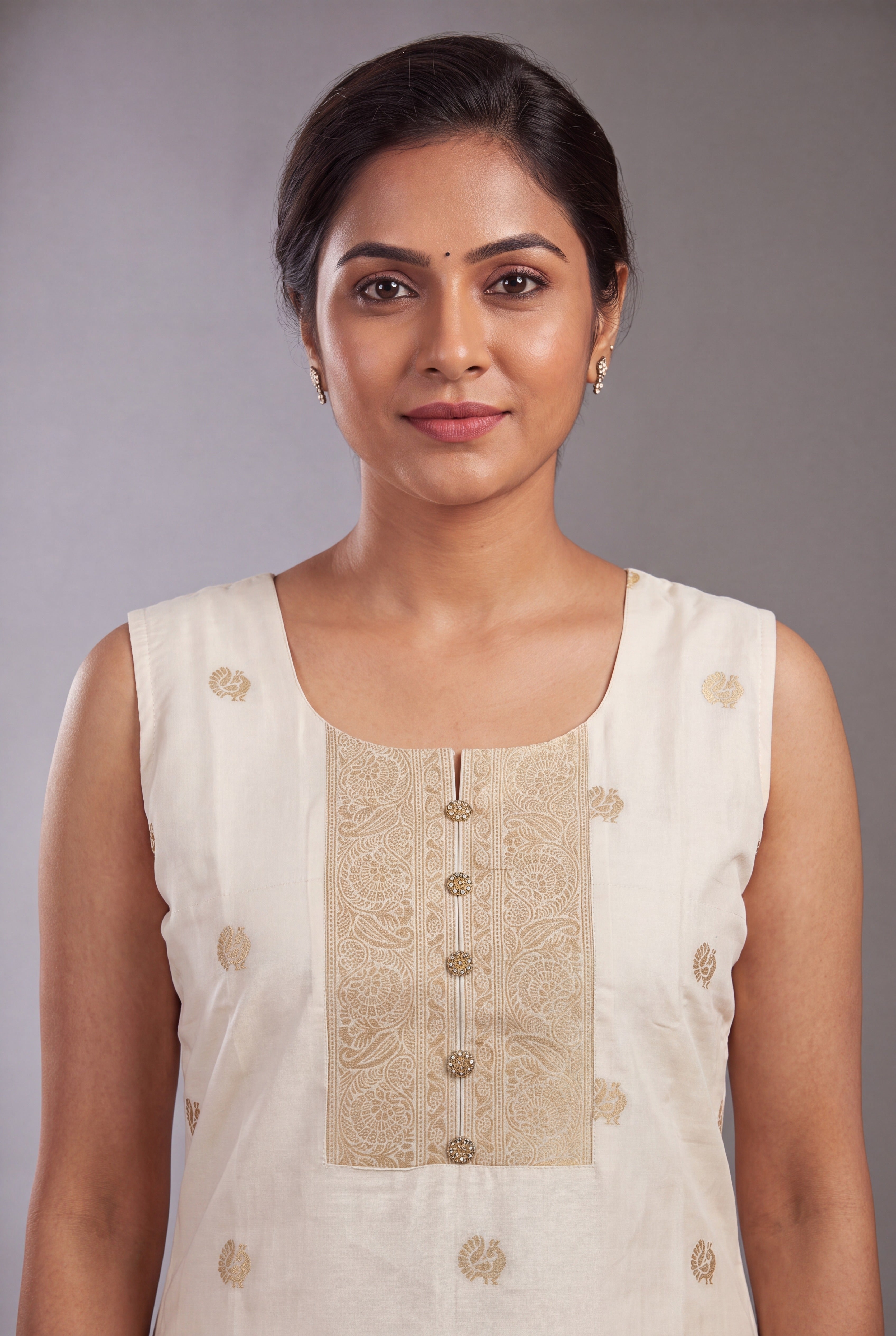 Ivory White Soft Silk Paithani Suit Set with Resham threadwork