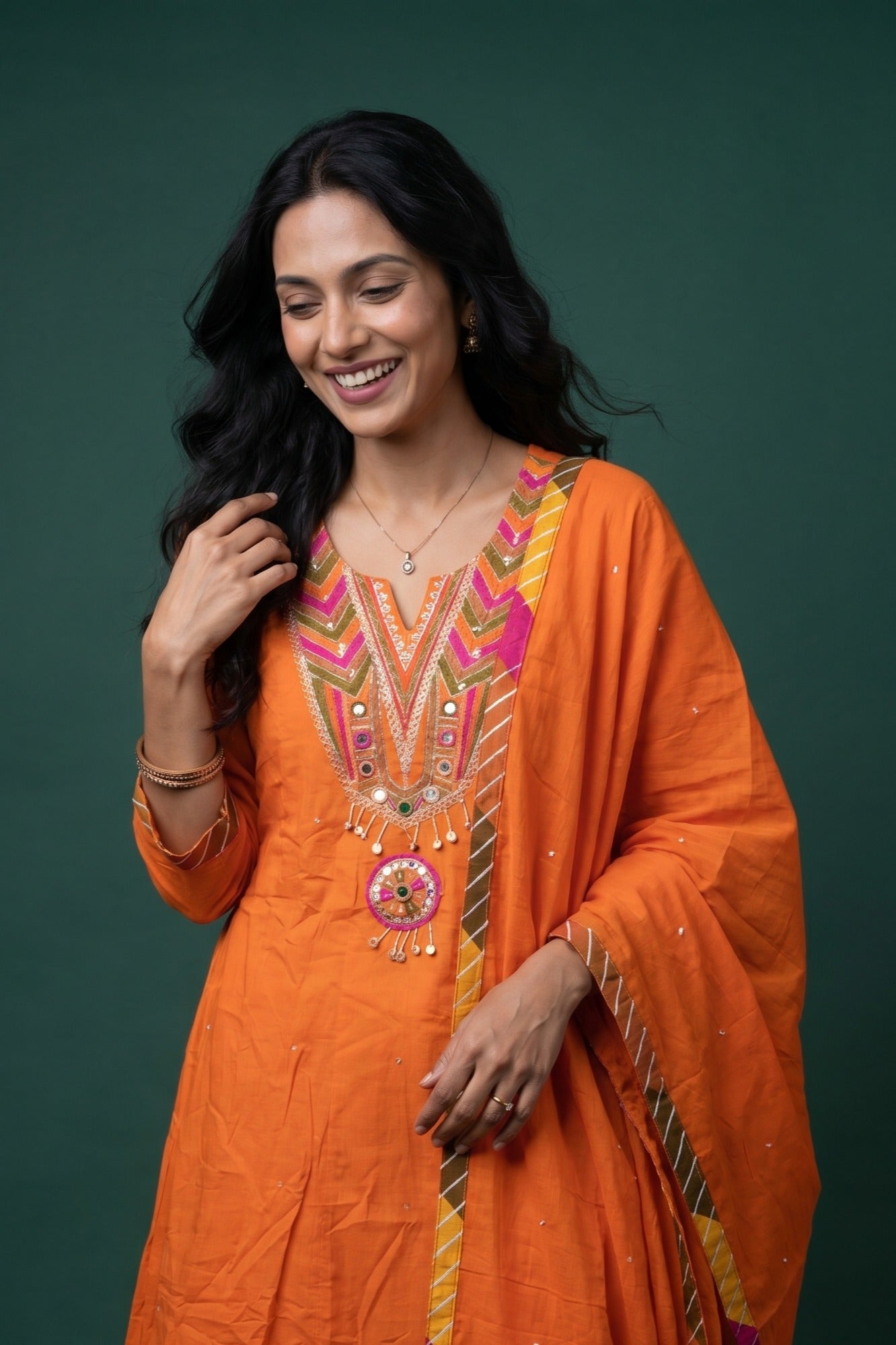 Kesari Orange Cotton Utsavi Suit Set with Gota Patti work