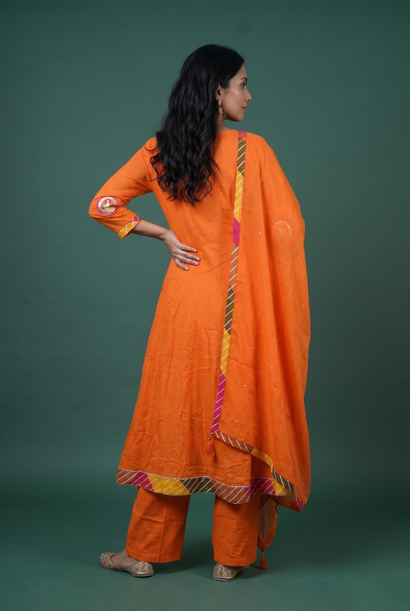 Kesari Orange Cotton Utsavi Suit Set with Gota Patti work