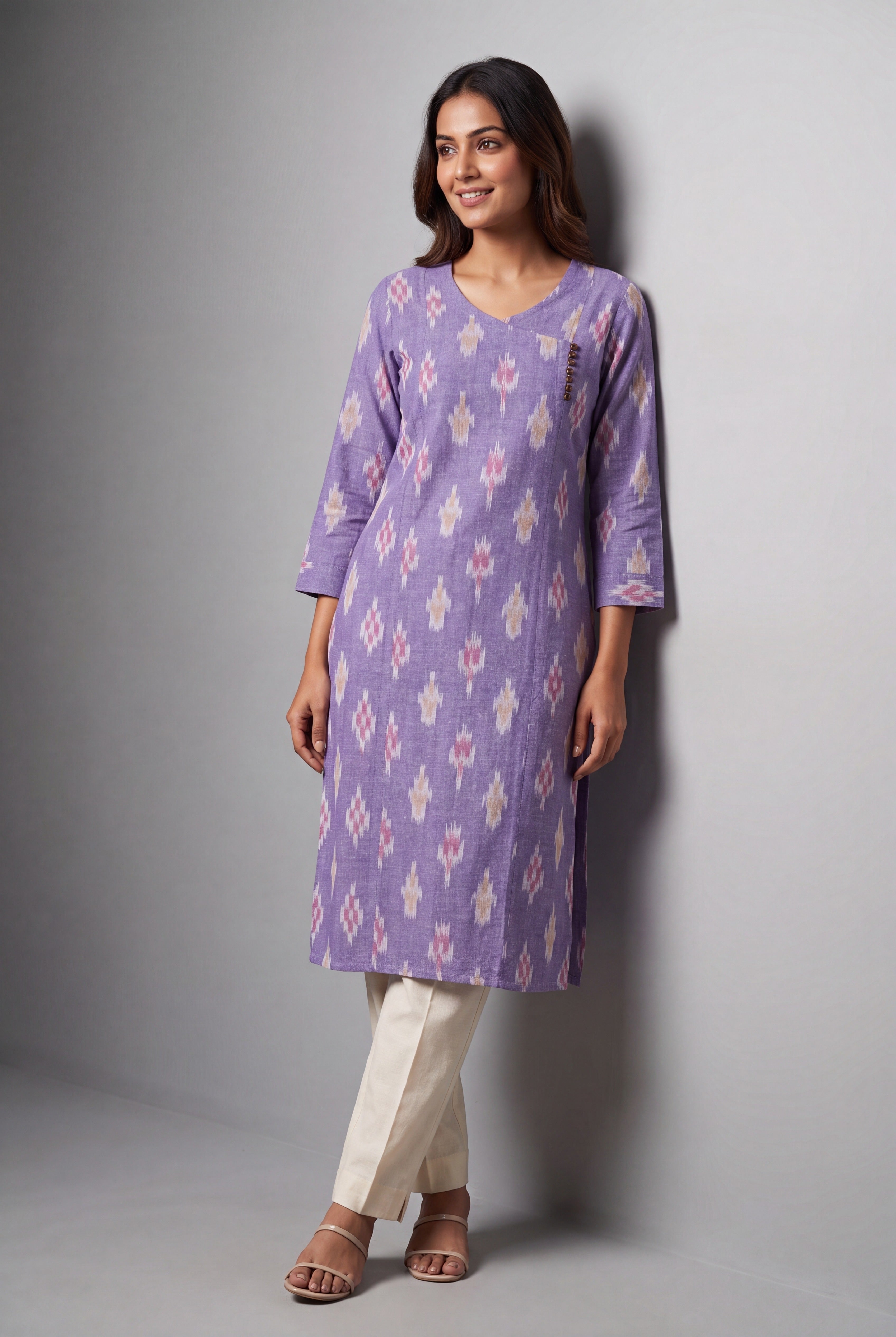 Lavender Ikkat Angarkha Kurti