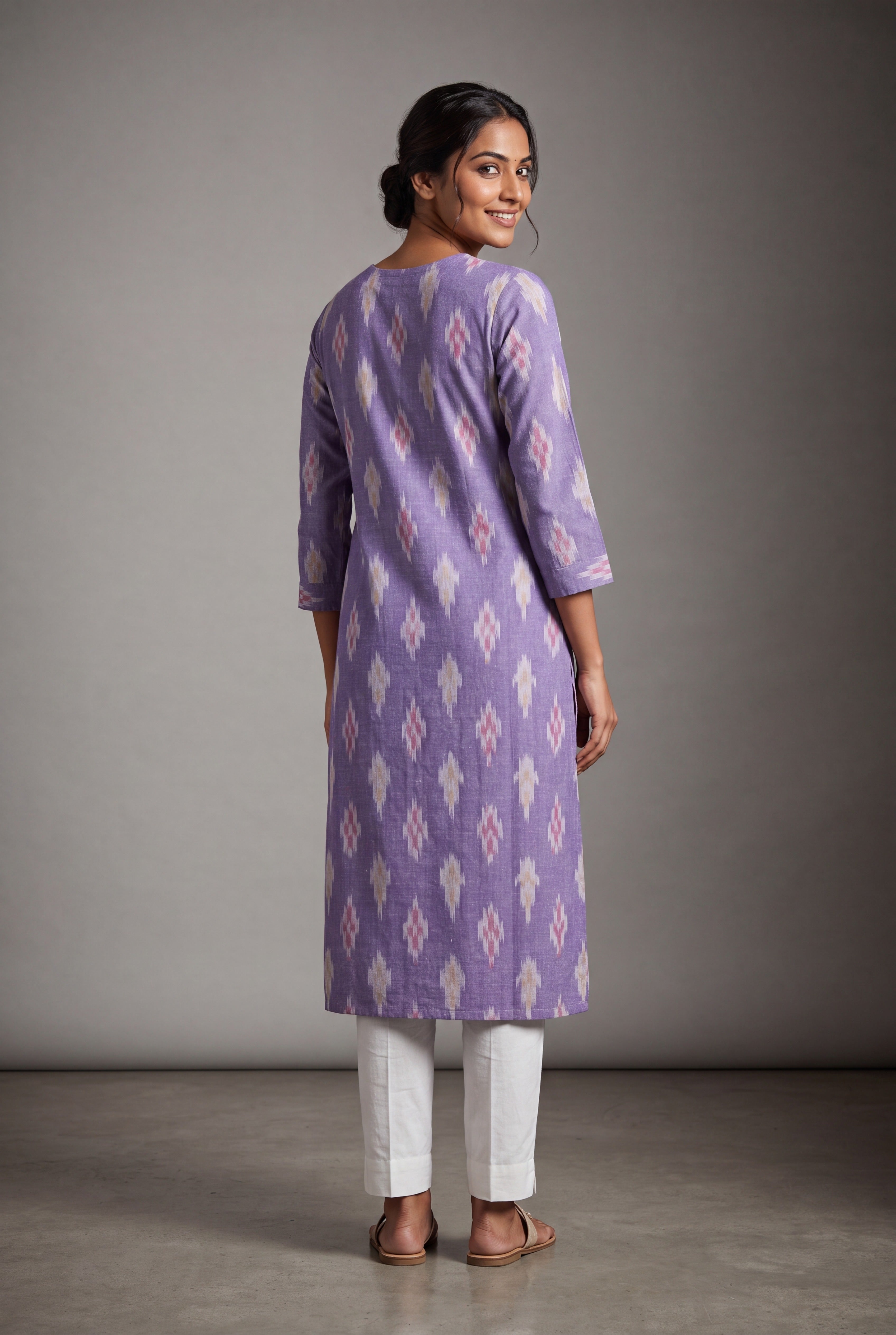 Lavender Ikkat Angarkha Kurti