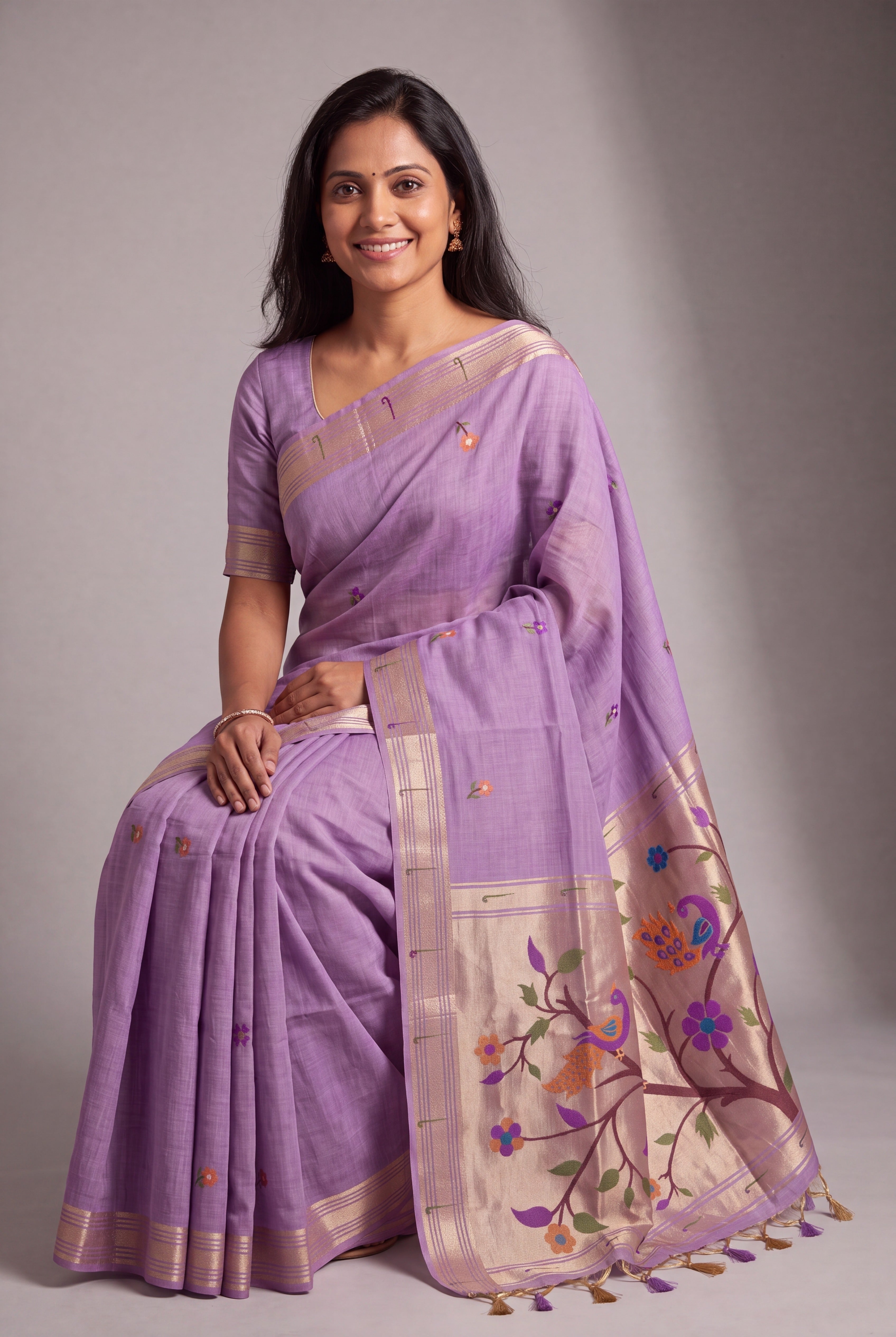 Lavender Jamdhani Cotton Saree with Adbhuta Mayūra Pallu