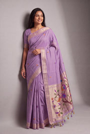 Lavender Jamdhani Cotton Saree with Adbhuta Mayūra Pallu