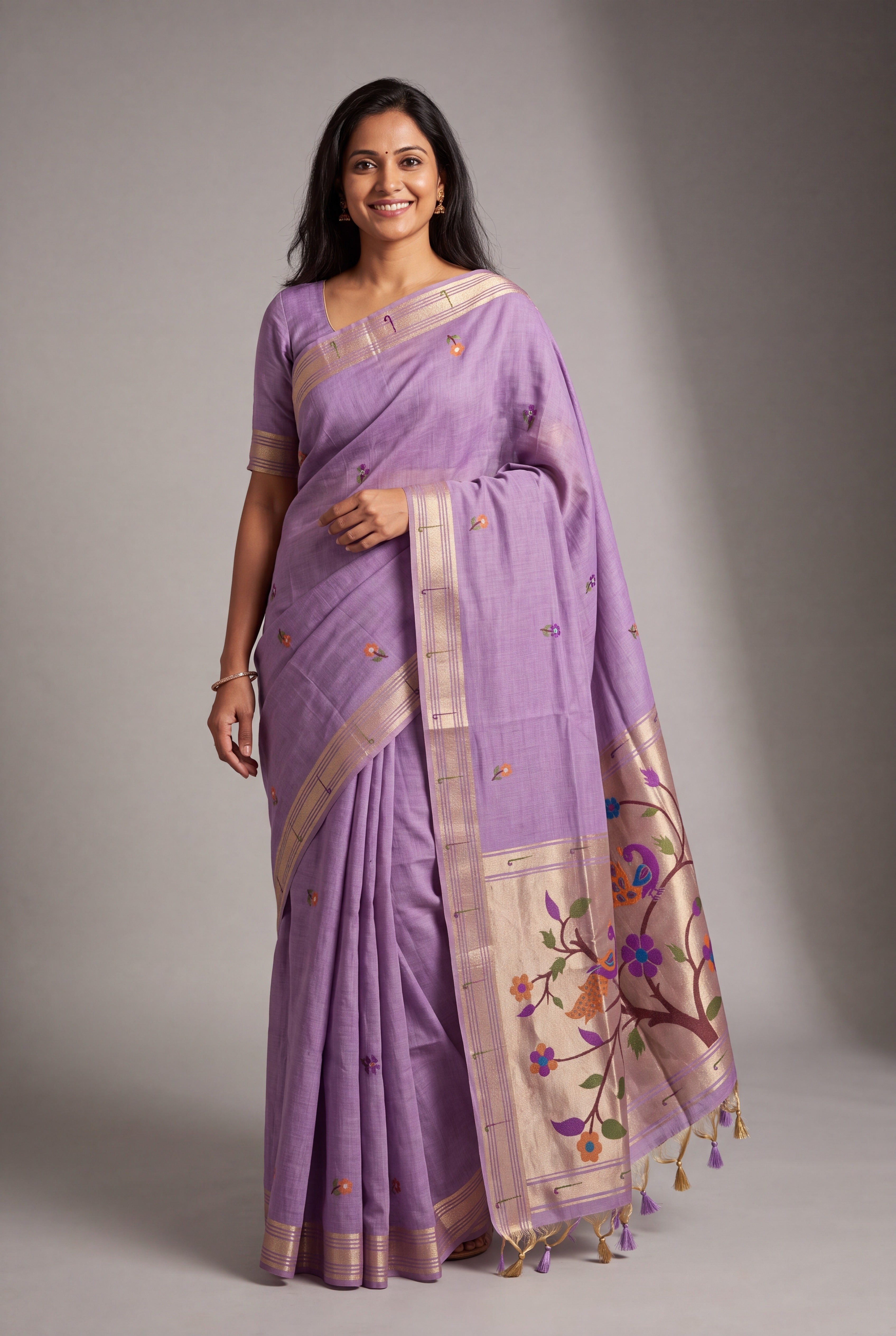 Lavender Jamdhani Cotton Saree with Adbhuta Mayūra Pallu