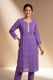 Lavender Yuthika Cotton Kurti with Printed Motifs