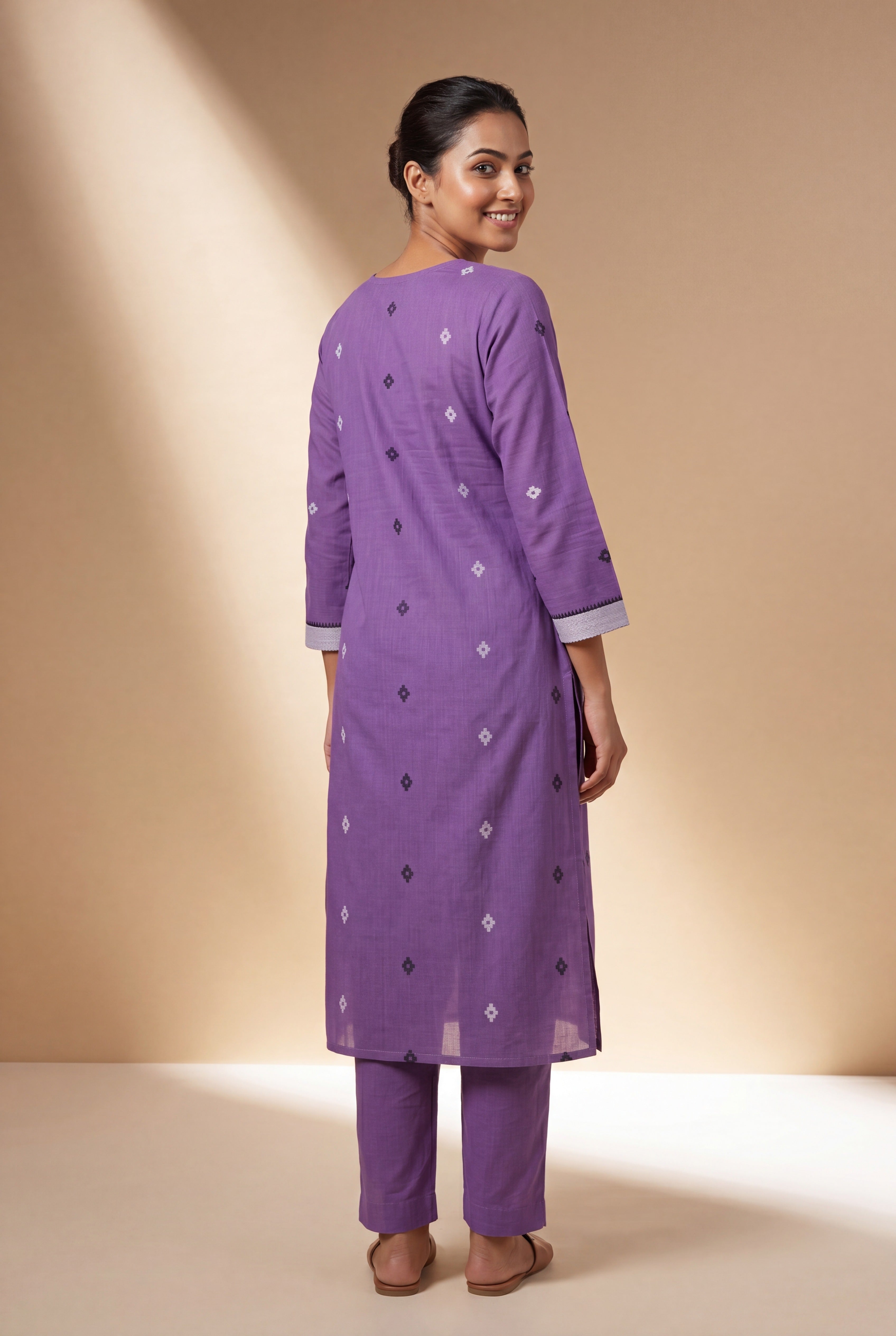 Lavender Yuthika Cotton Kurti with Printed Motifs