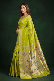 Lime Green Apurva Silk Paithani Saree with Nath butti