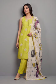 Lime Green Soft Silk Suit Set with Svetakusuma threadwork