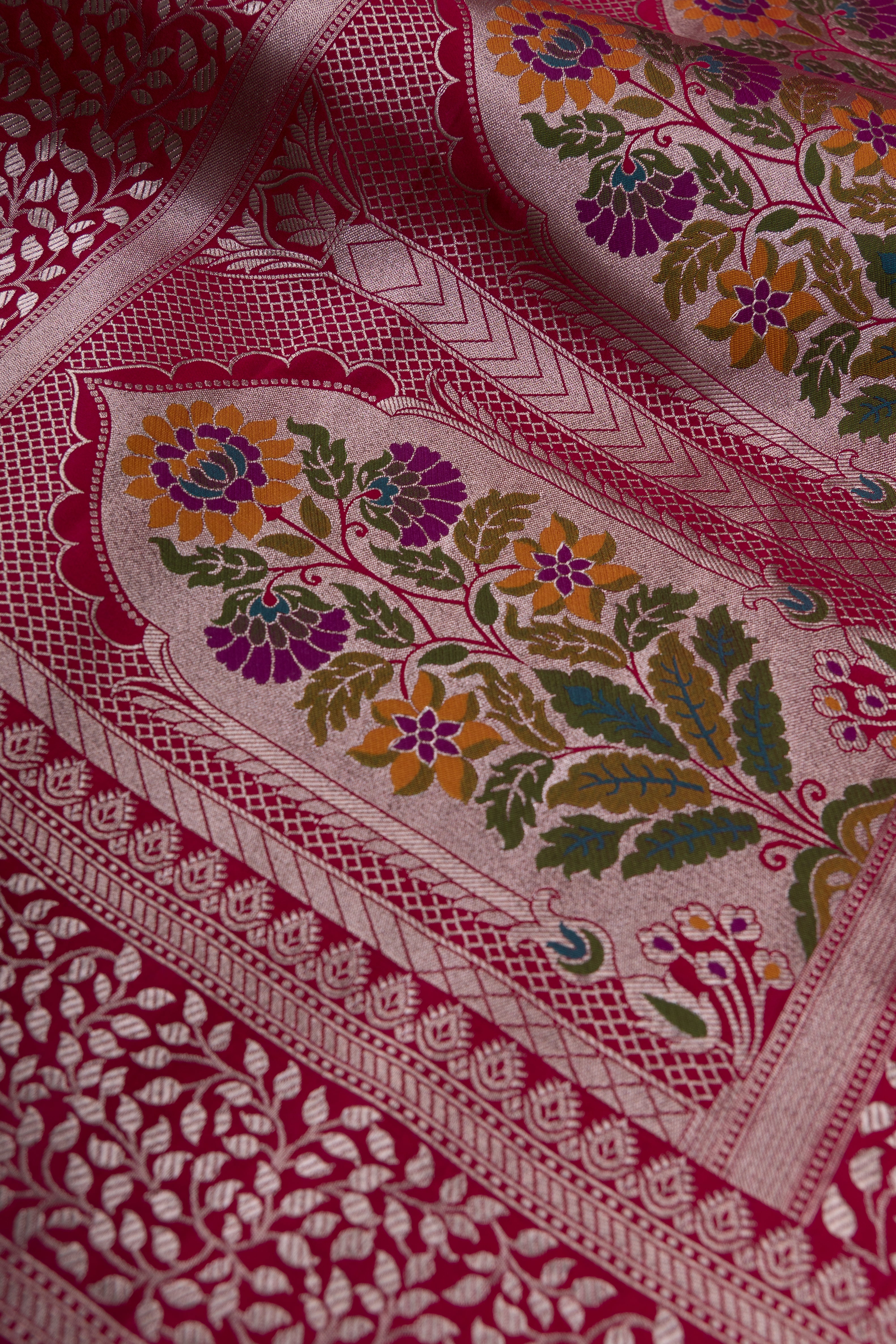 Rani Pink Katan Silk Banarasi Saree with Resham Meenakari Pallu