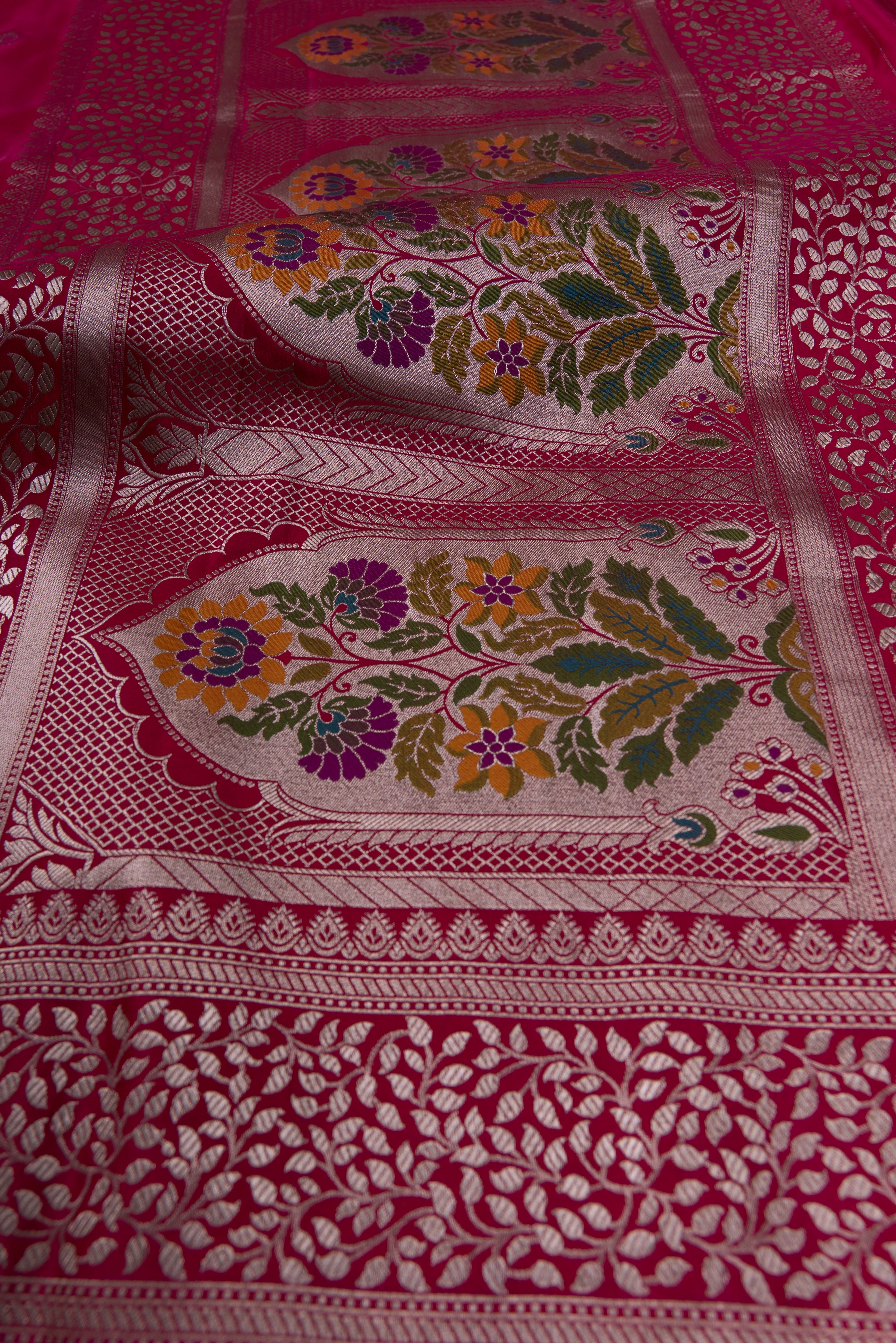 Rani Pink Katan Silk Banarasi Saree with Resham Meenakari Pallu