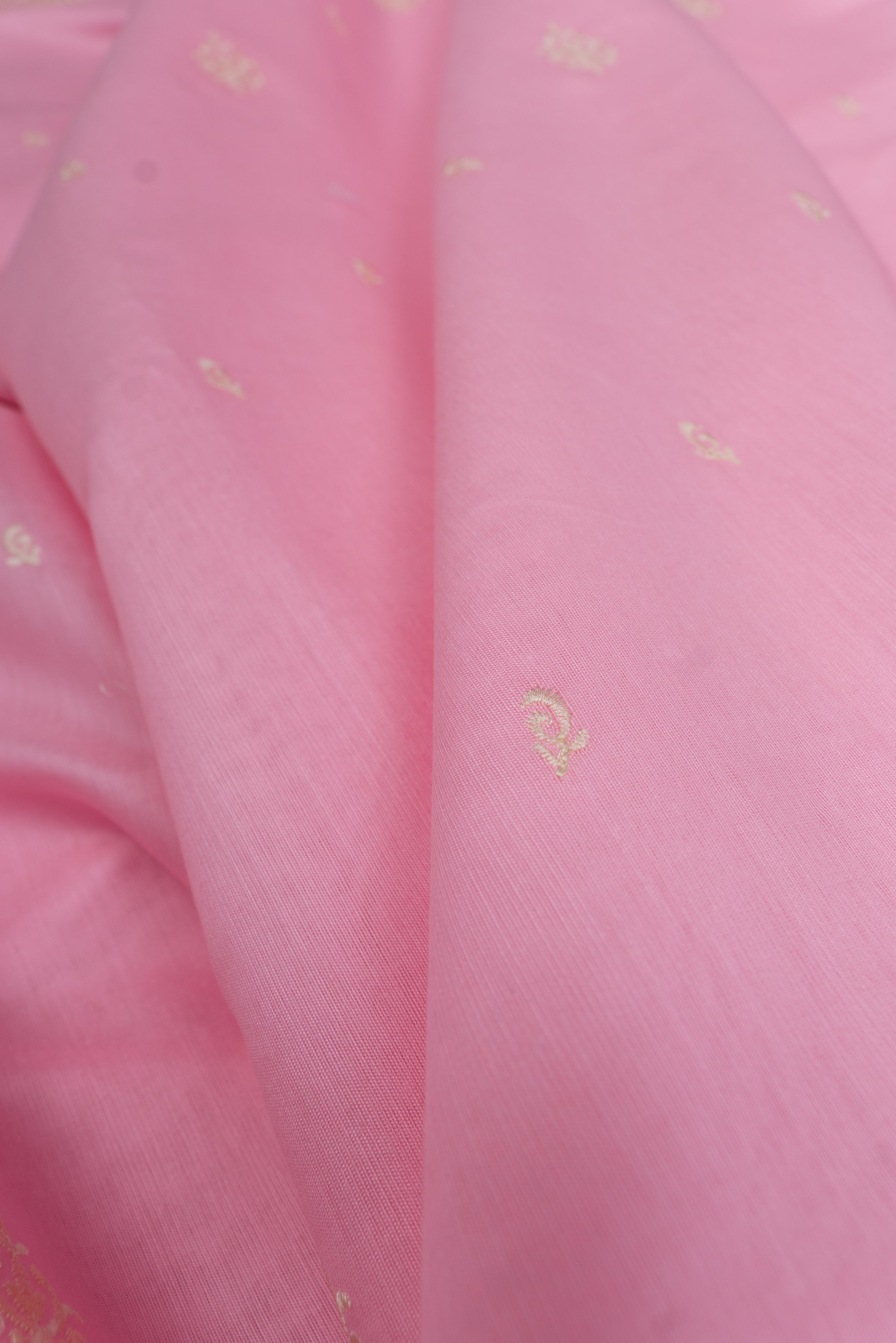Pastel Pink Cotton Saree with Resham threadwork and butti