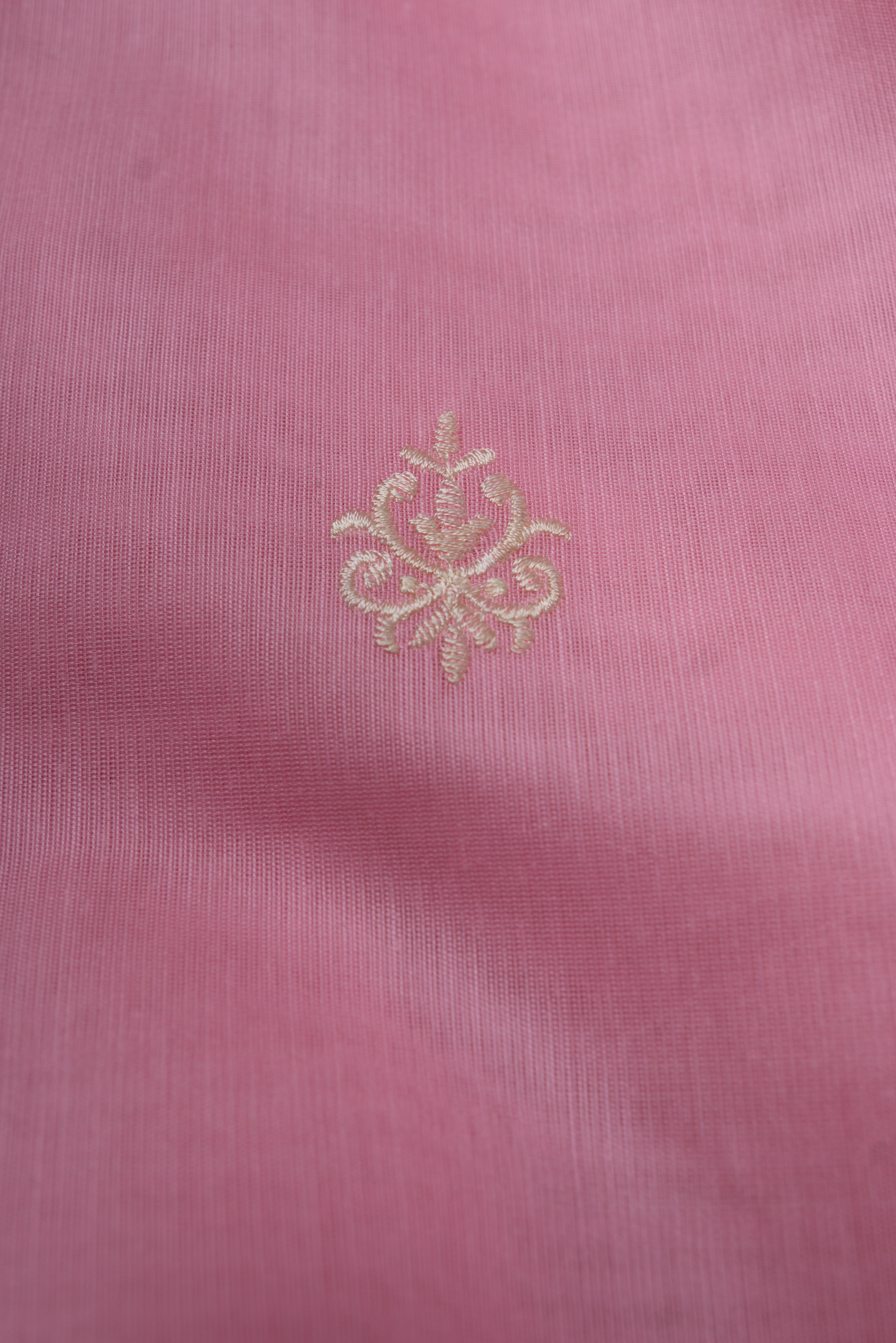 Pastel Pink Cotton Saree with Resham threadwork and butti