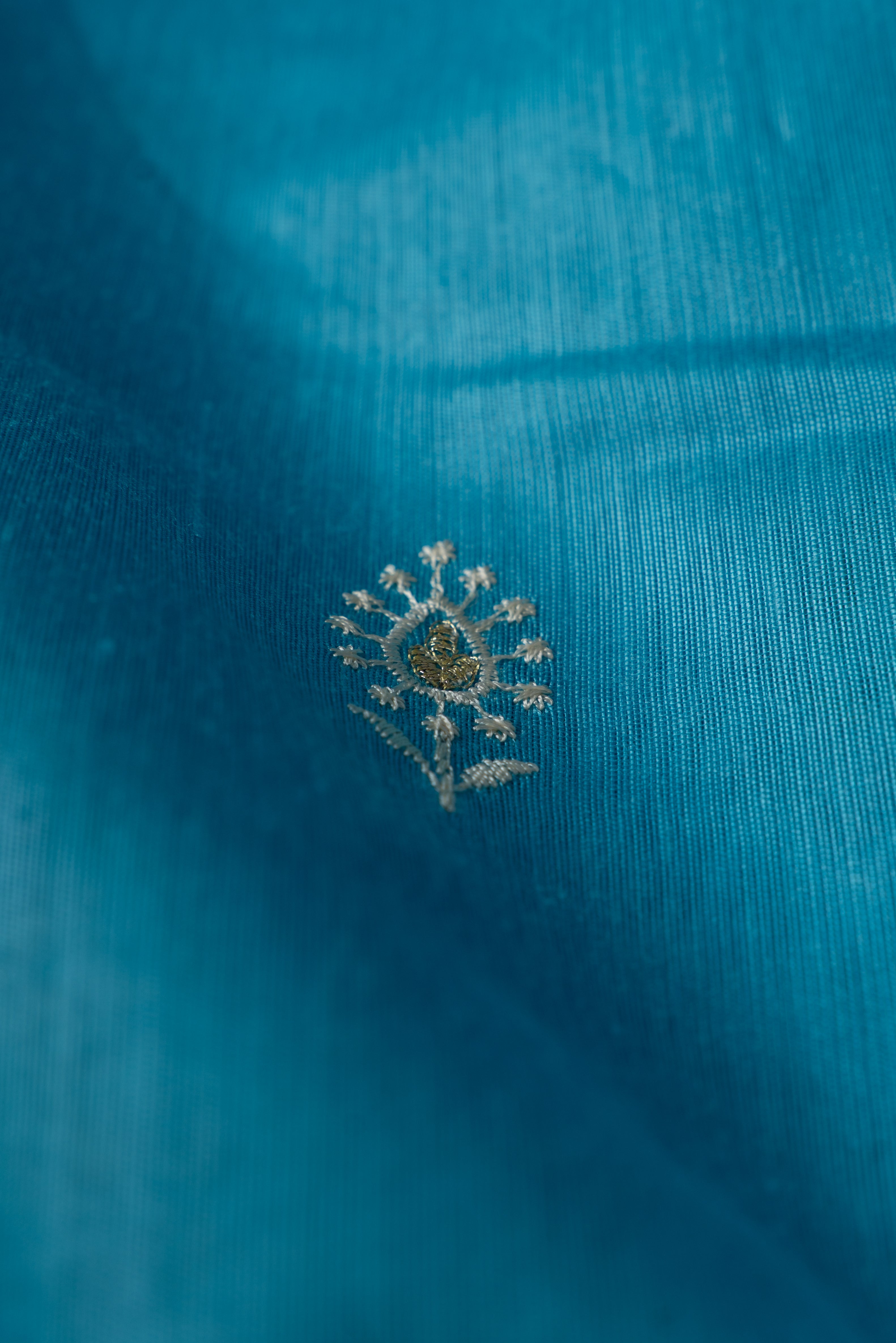 Pastel Blue Cotton Saree with Mukul butti and Resham Pallu