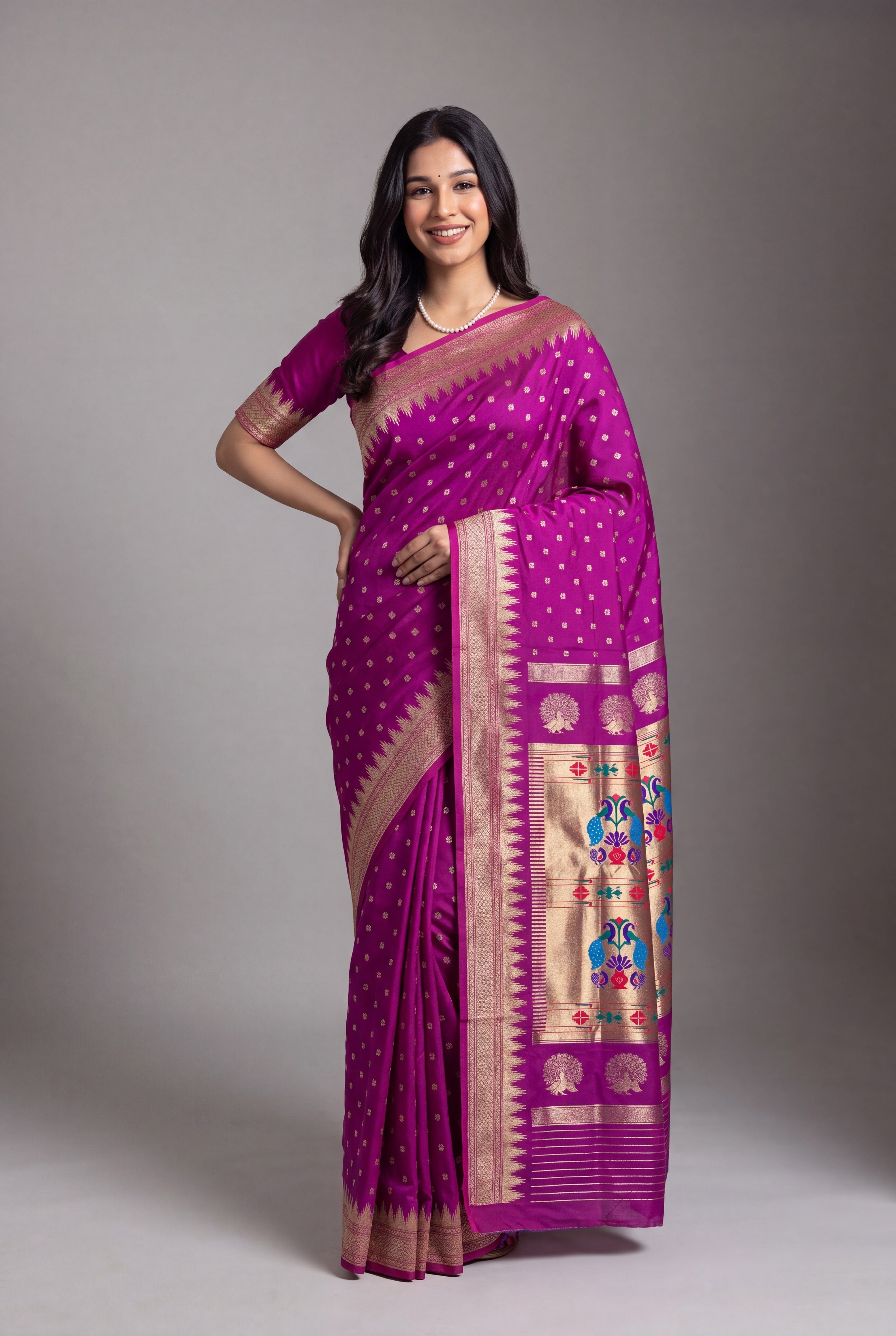 Magenta Katan Silk Paithani Saree with Irkal border