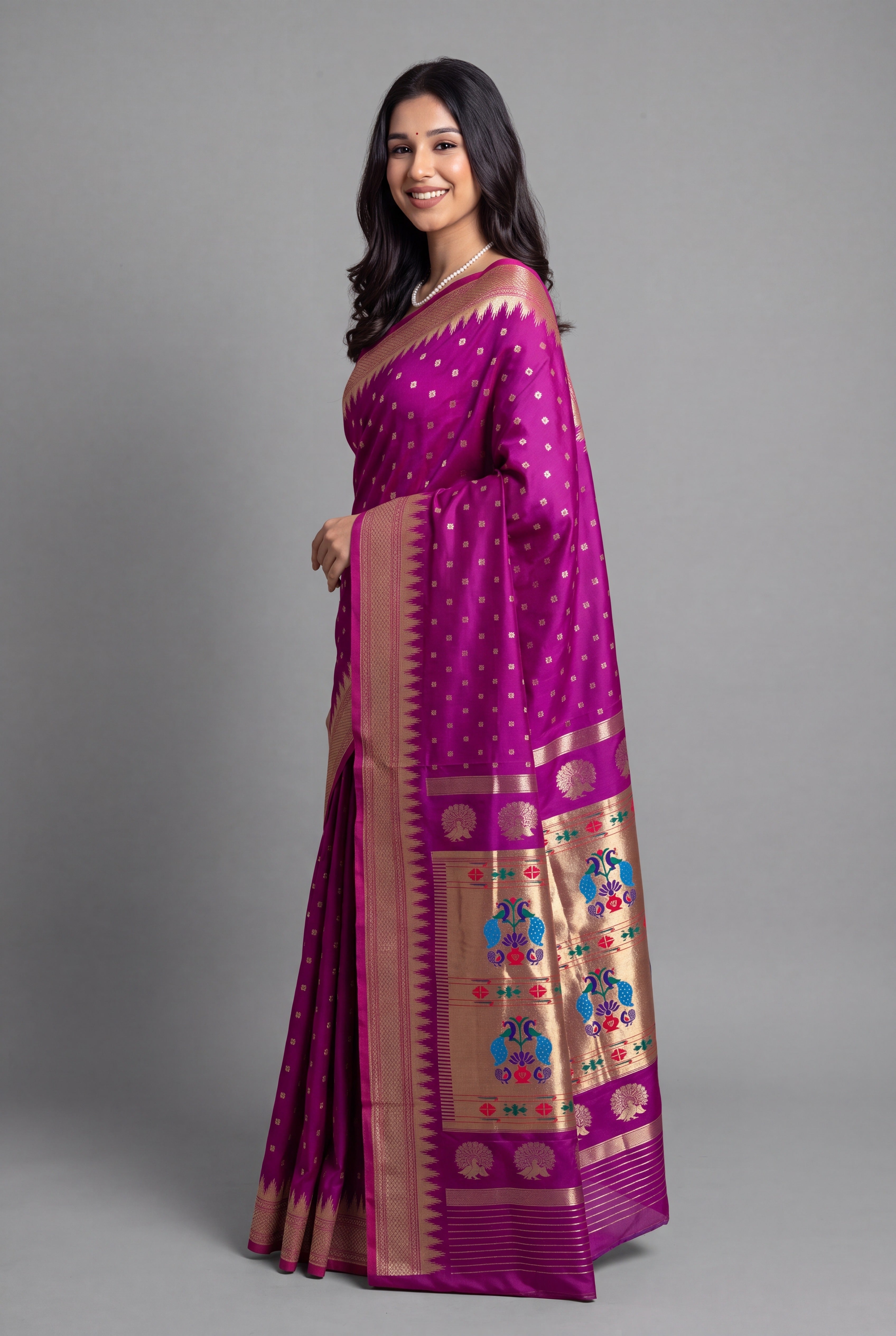 Magenta Katan Silk Paithani Saree with Irkal border