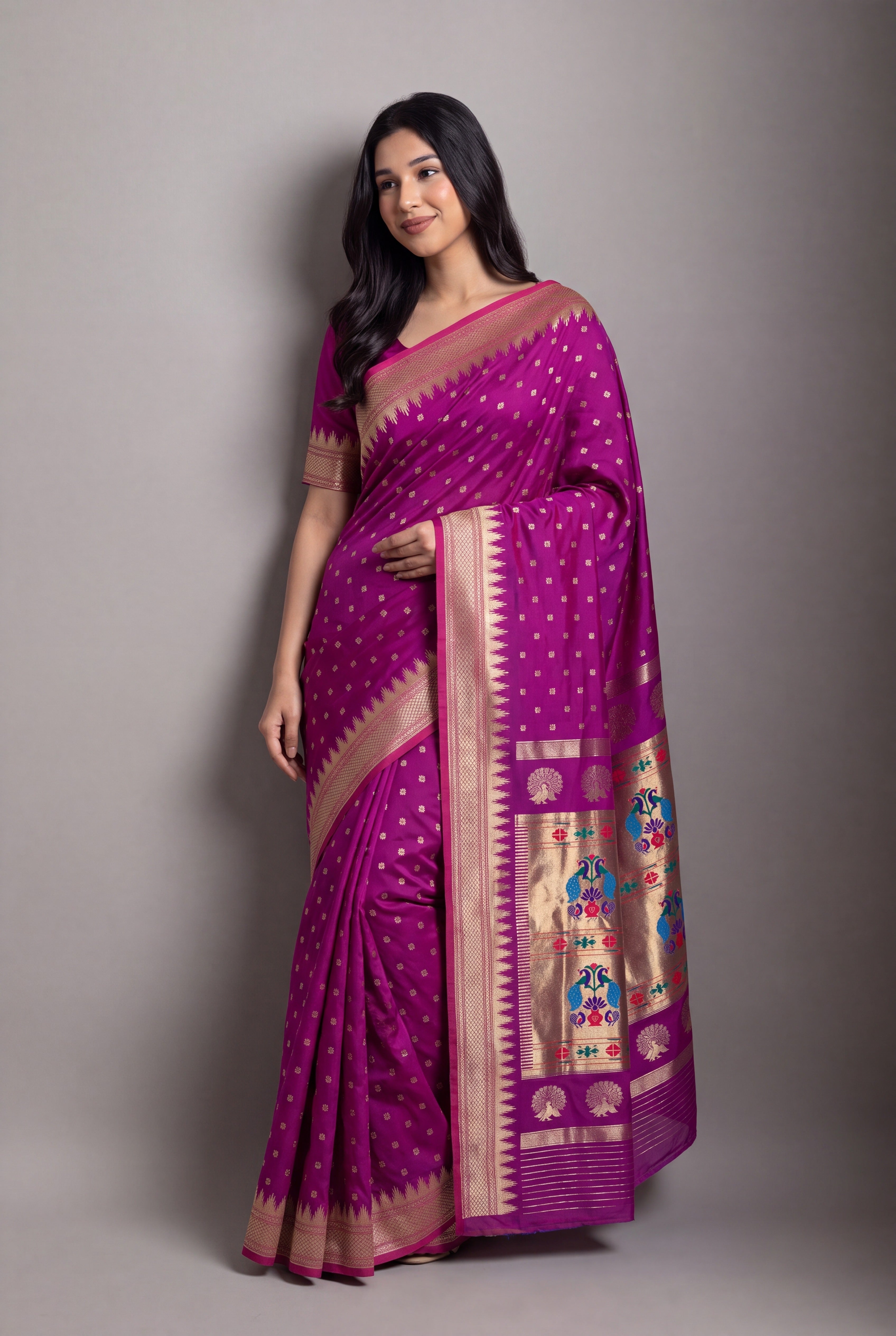 Magenta Katan Silk Paithani Saree with Irkal border