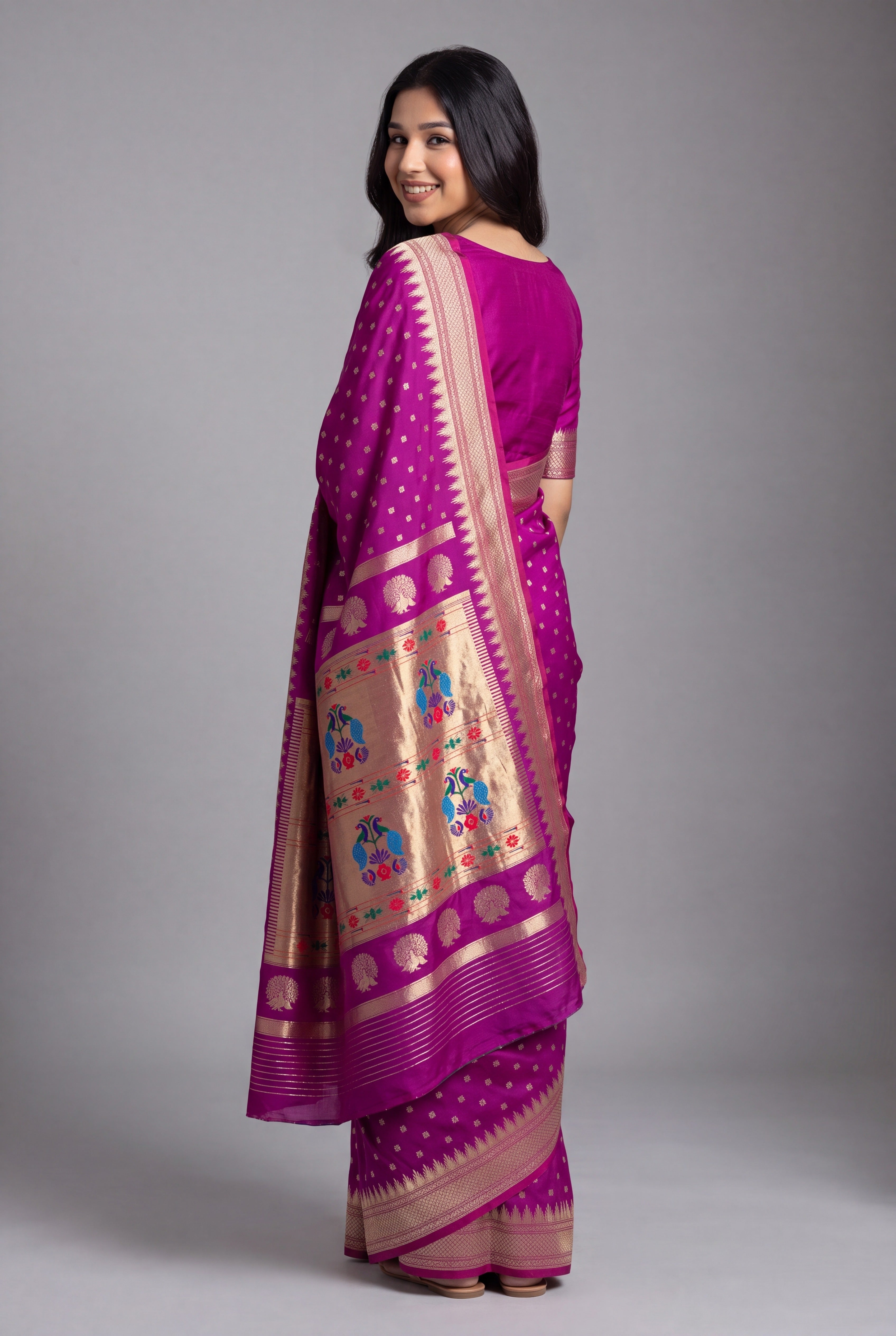 Magenta Katan Silk Paithani Saree with Irkal border