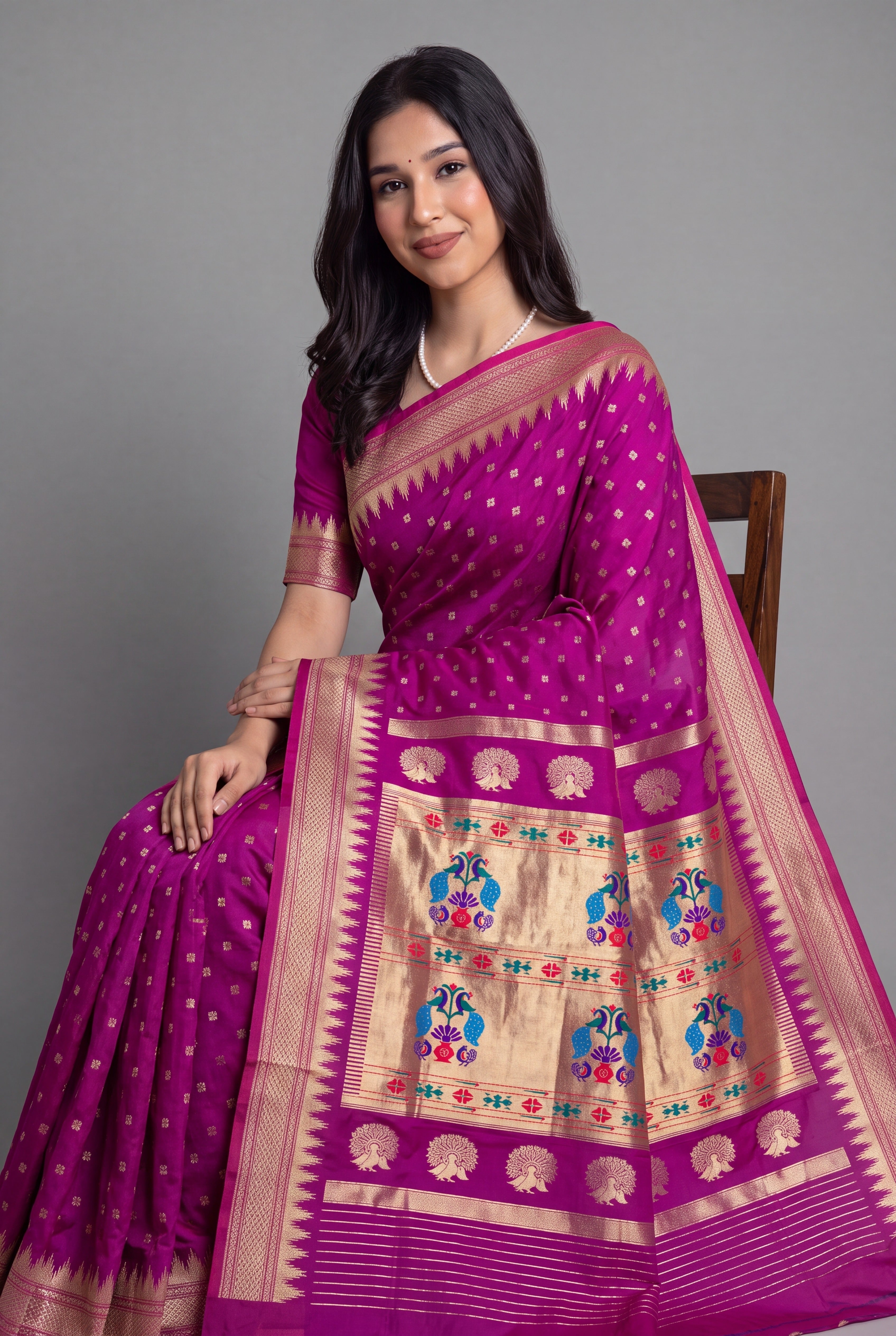 Magenta Katan Silk Paithani Saree with Irkal border