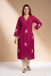 Magenta Kurti with Mor Barha Zari Print