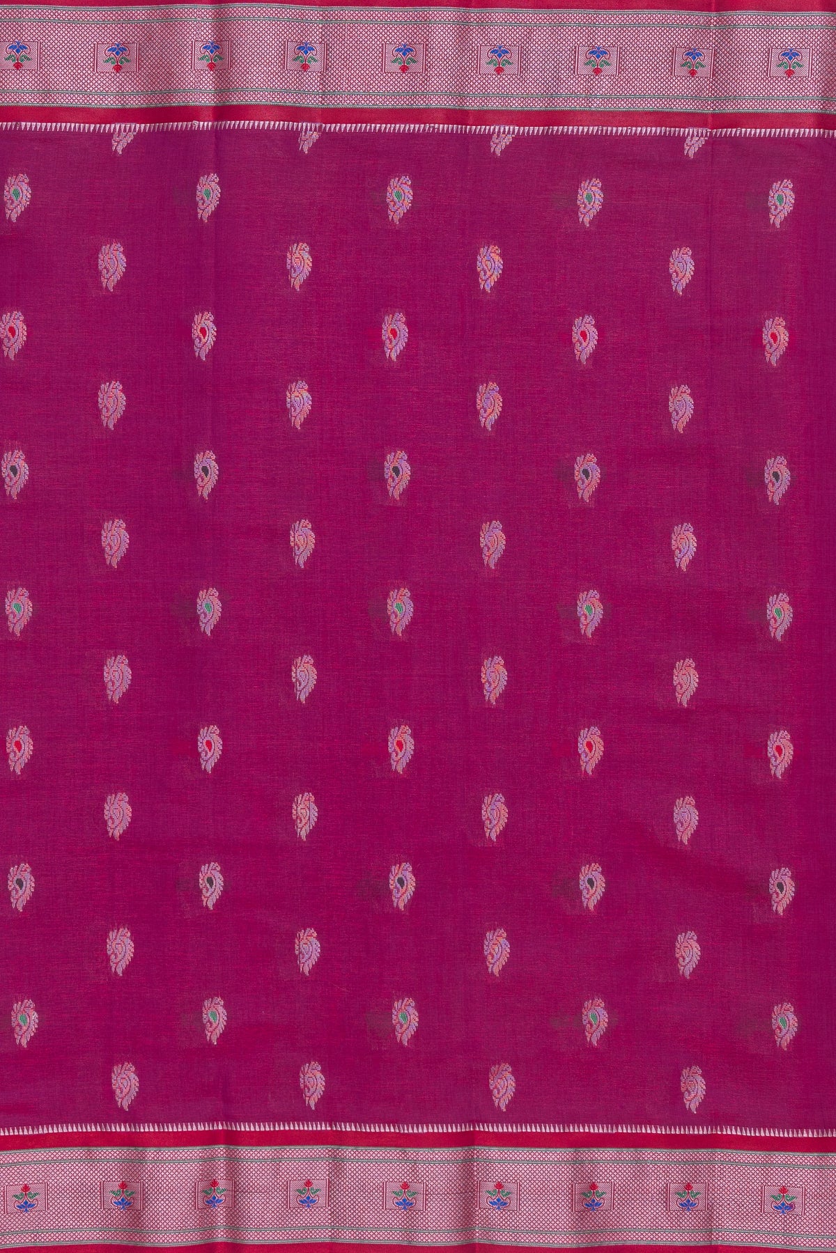Magenta Pink Soft Silk Paithani Saree with Copper Mennakari Mor Butti