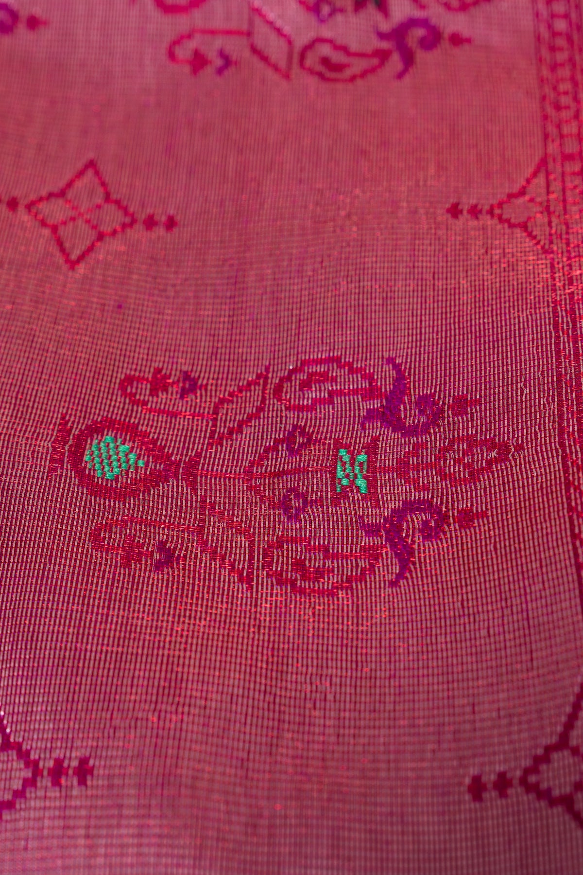 Magenta Pink Soft Silk Paithani Saree with Copper Mennakari Mor Butti