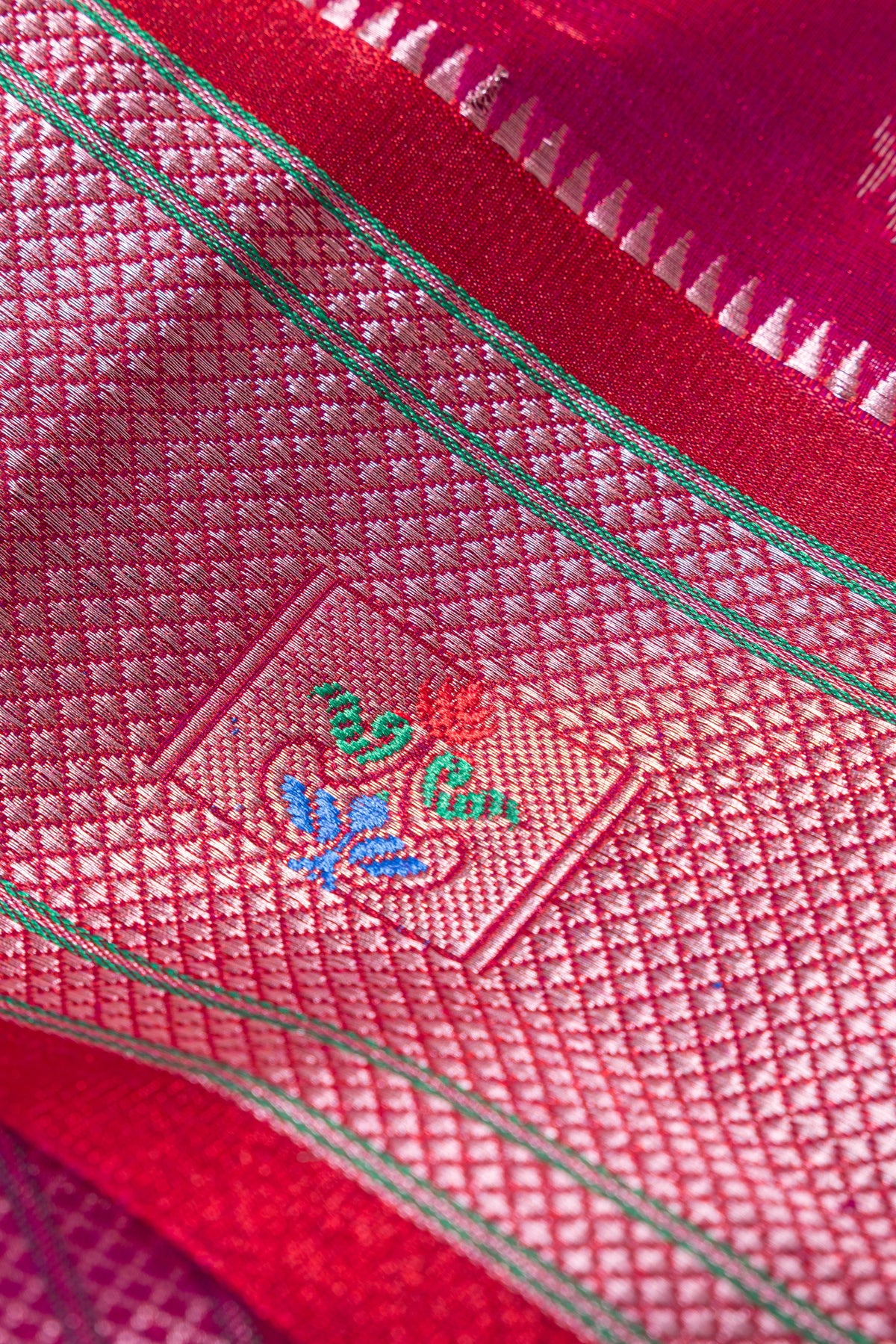 Magenta Pink Soft Silk Paithani Saree with Copper Mennakari Mor Butti