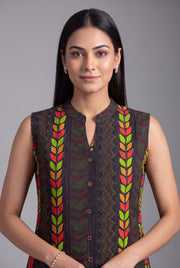 Midnight Blue Ākṛti Kurti with Geometric Leaf print