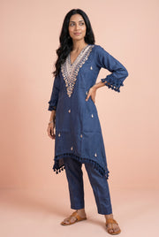Midnight Blue Jute Cotton Tarini Co-ord Set