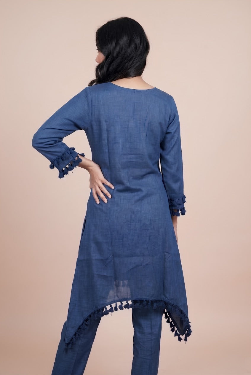 Midnight Blue Jute Cotton Tarini Co-ord Set
