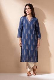 Midnight Blue Kurti with Parṇa print