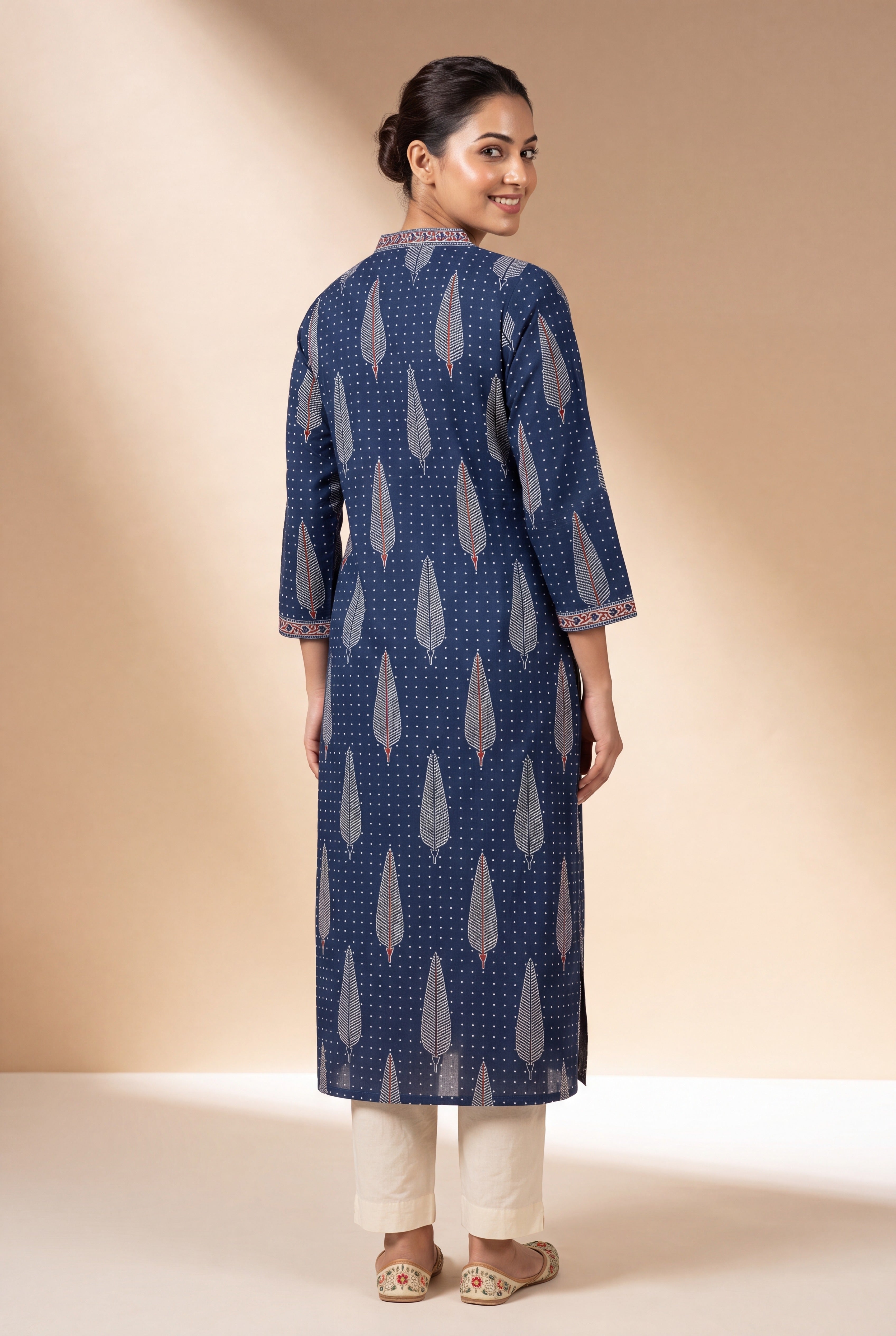 Midnight Blue Kurti with Parṇa print