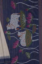Midnight Purple and Cream Paithani-Concept Saree with Nandi Pallu and Floral Pallu