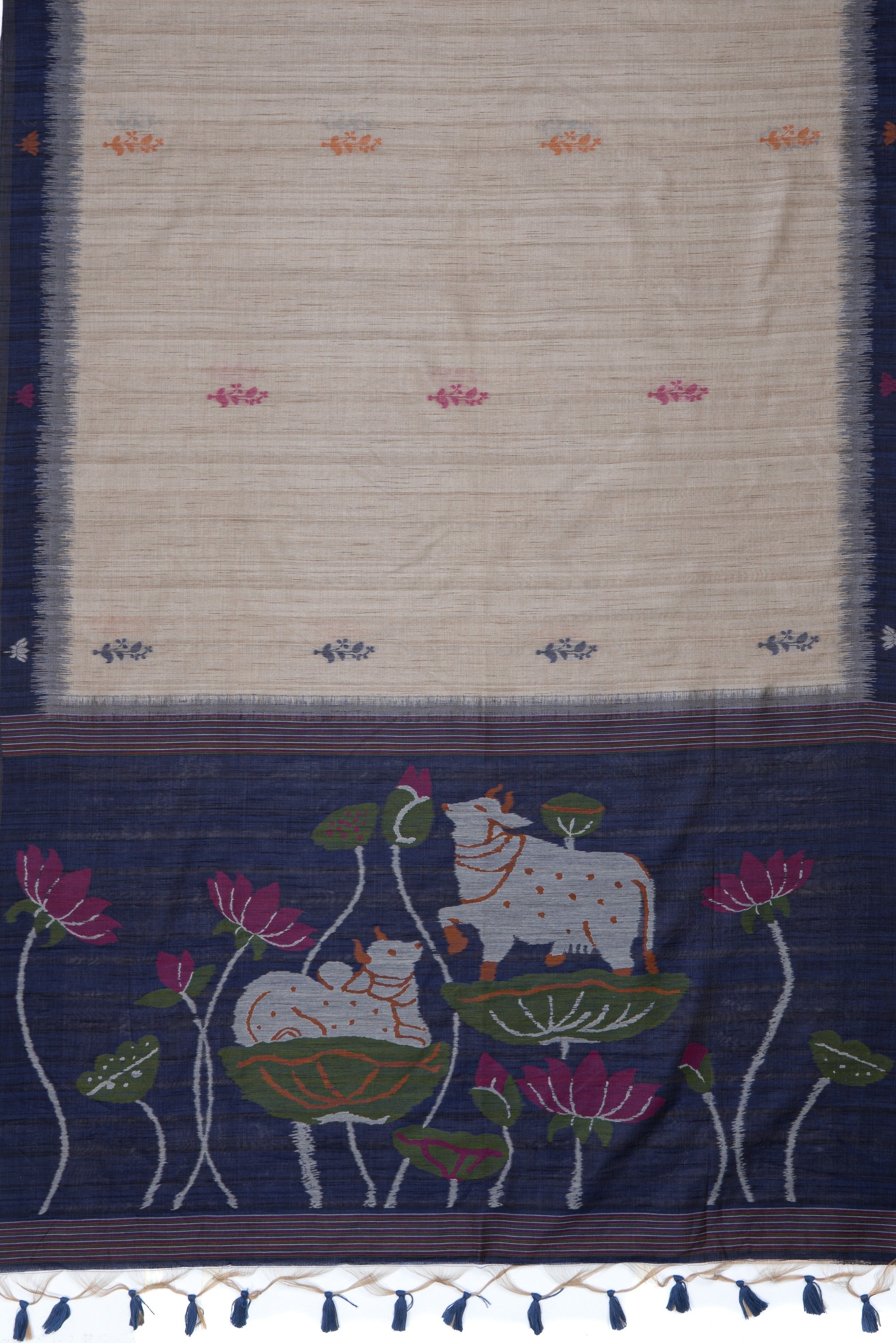 Midnight Purple and Cream Paithani-Concept Saree with Nandi Pallu and Floral Pallu