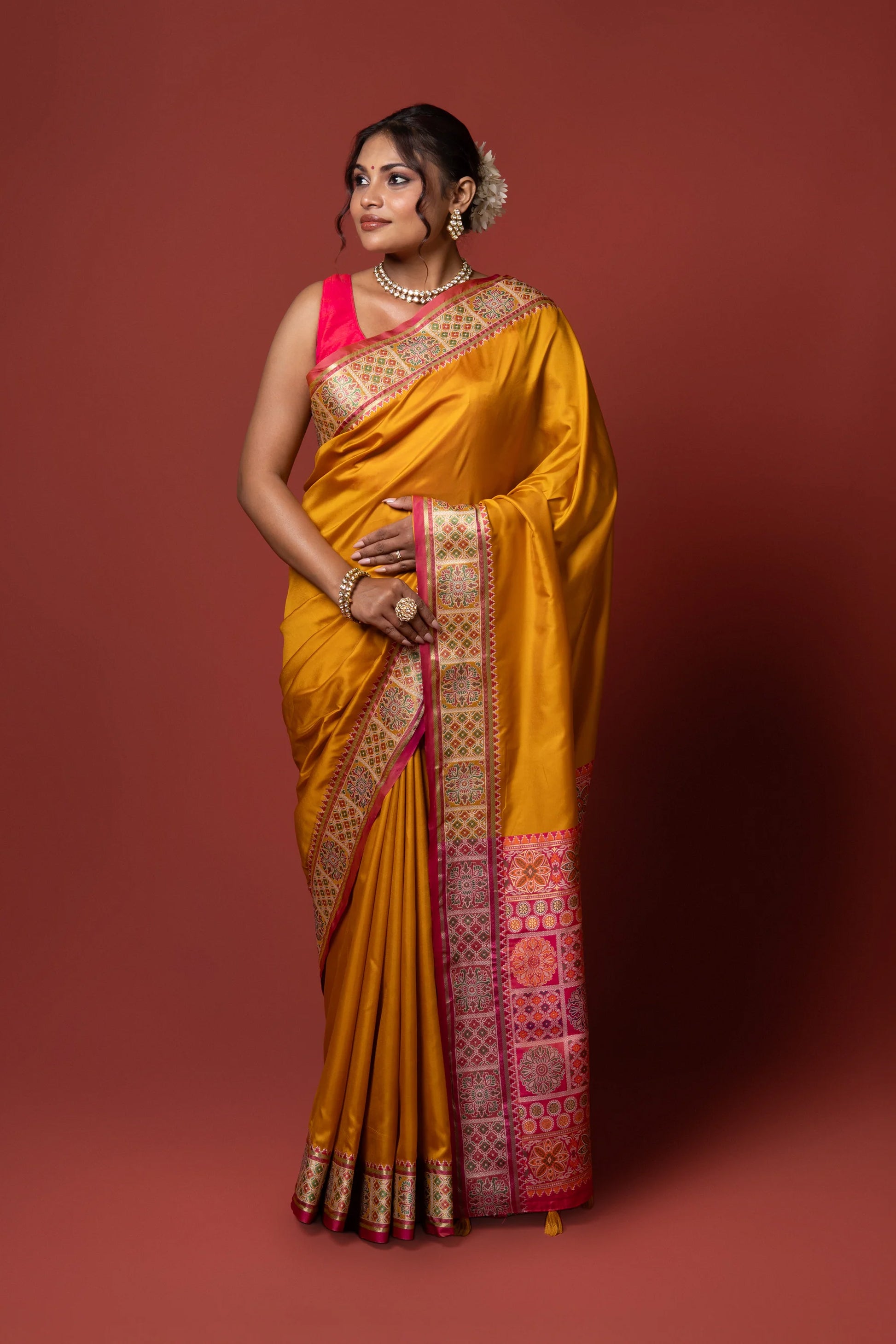 Mustard Yellow Katan Silk Banarasi Saree