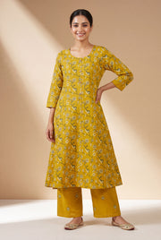 Mustard Yellow Aranya Co-ord Set with Asawali Print