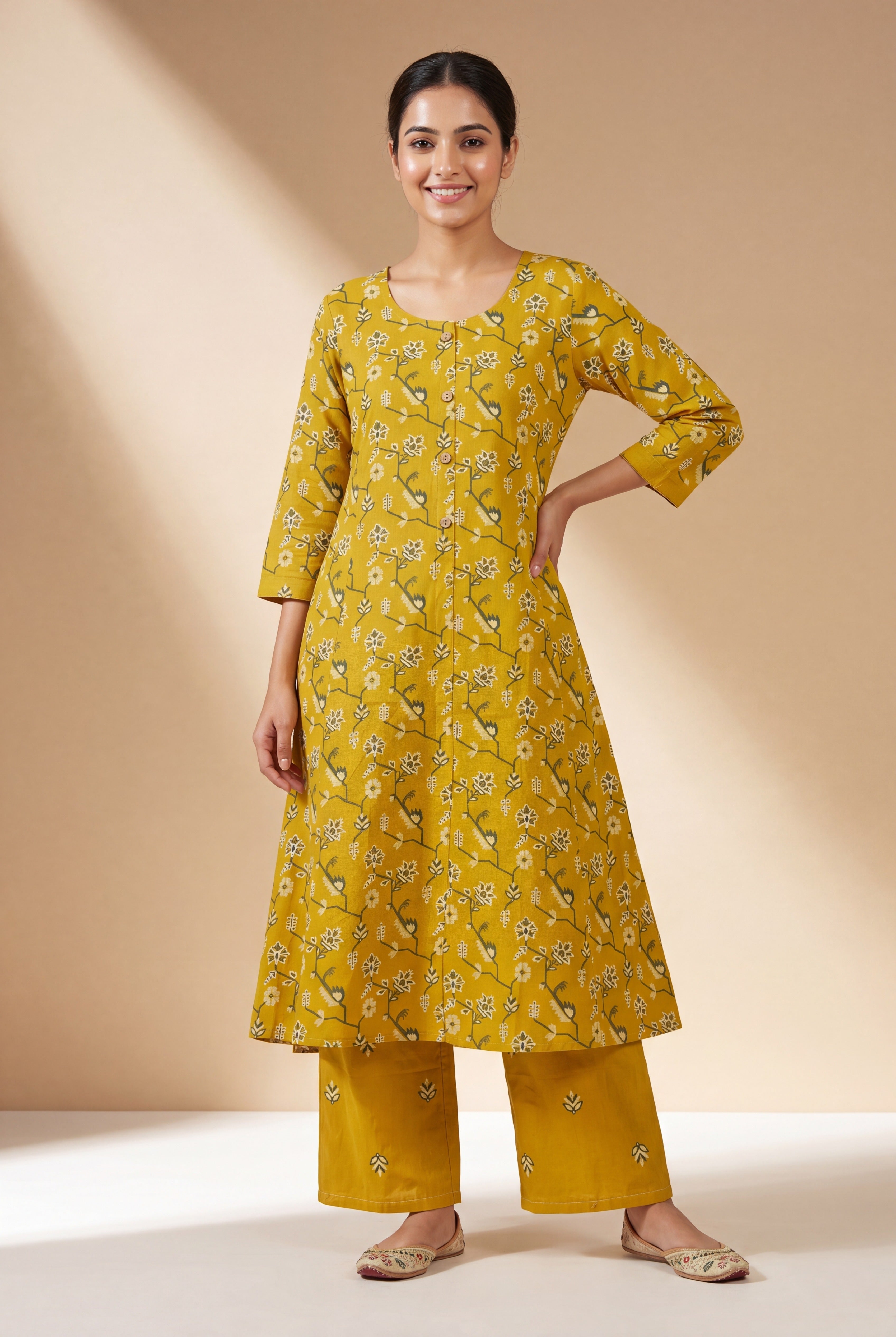 Mustard Yellow Aranya Co-ord Set with Asawali Print