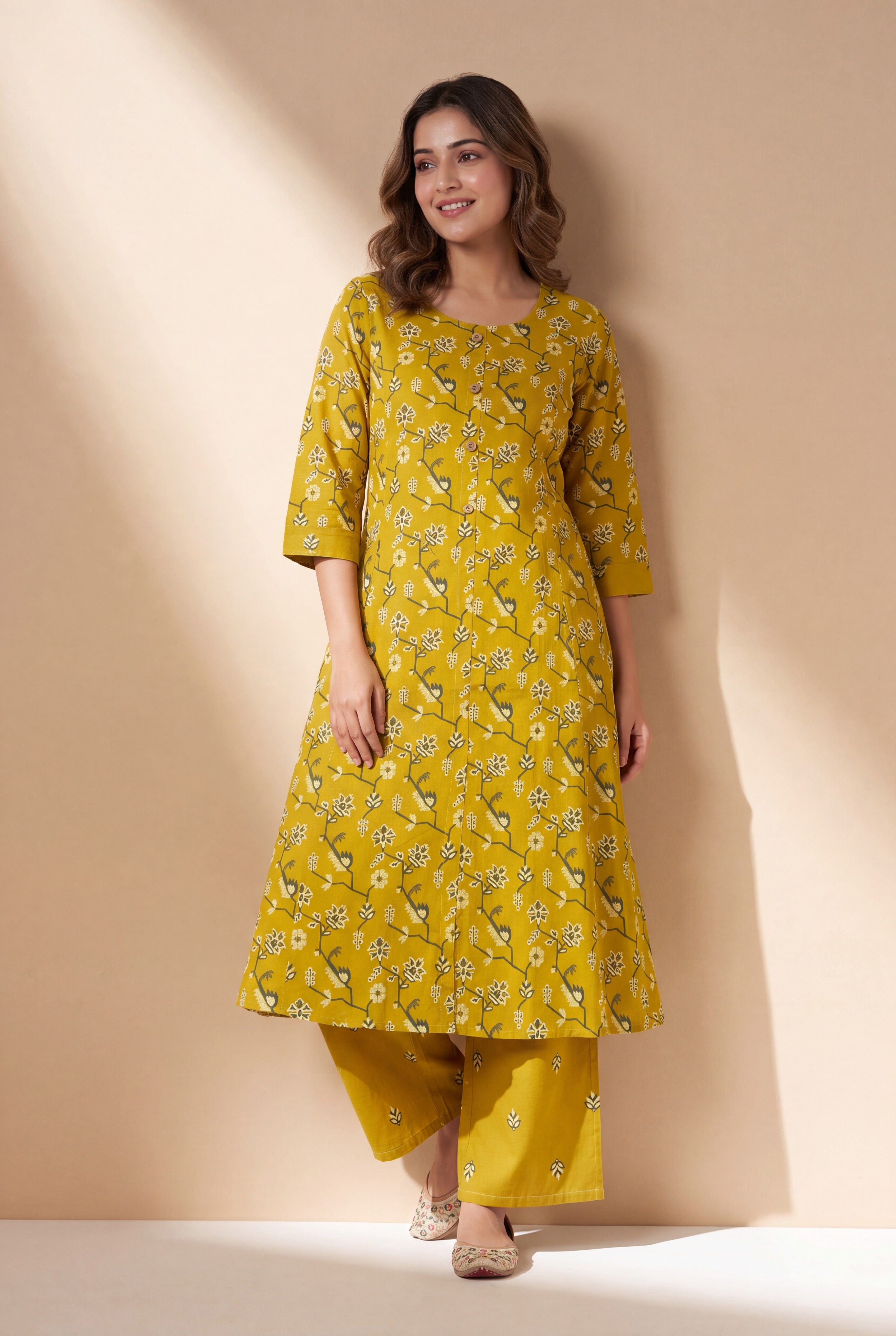 Mustard Yellow Aranya Co-ord Set with Asawali Print