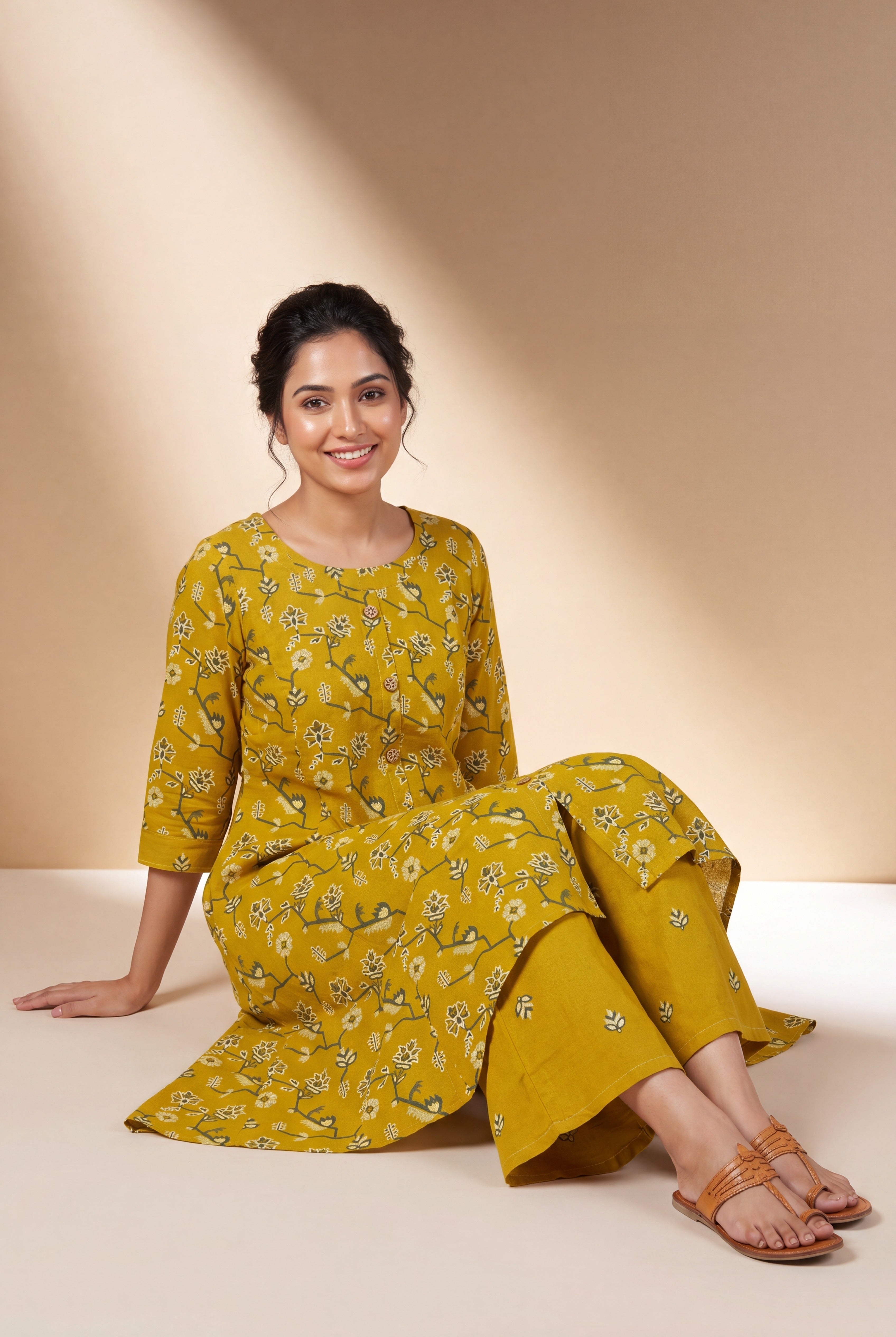 Mustard Yellow Aranya Co-ord Set with Asawali Print