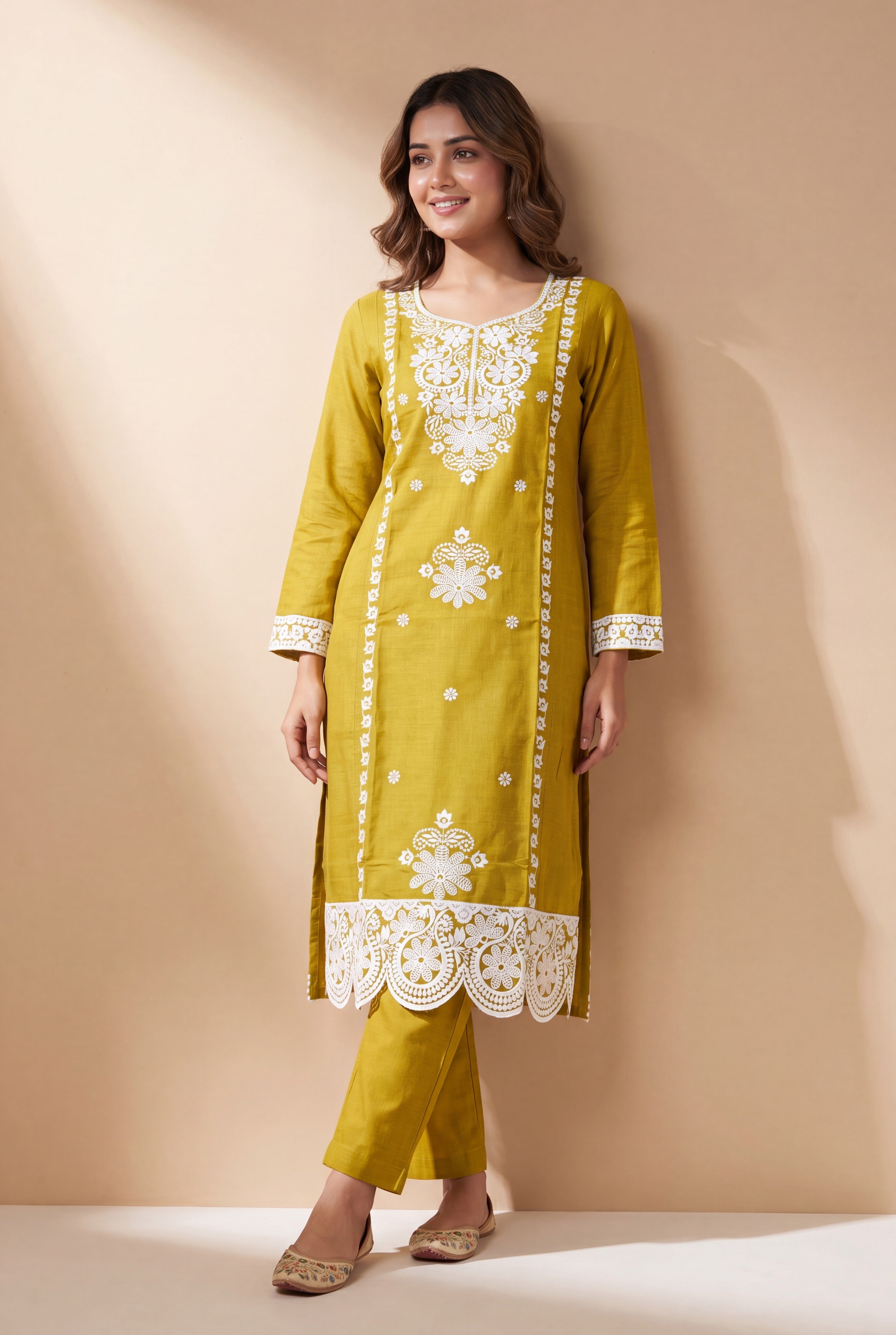 Mustard Yellow Sumanā Kurti with Chikankari work