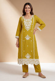 Mustard Yellow Sumanā Kurti with Chikankari work