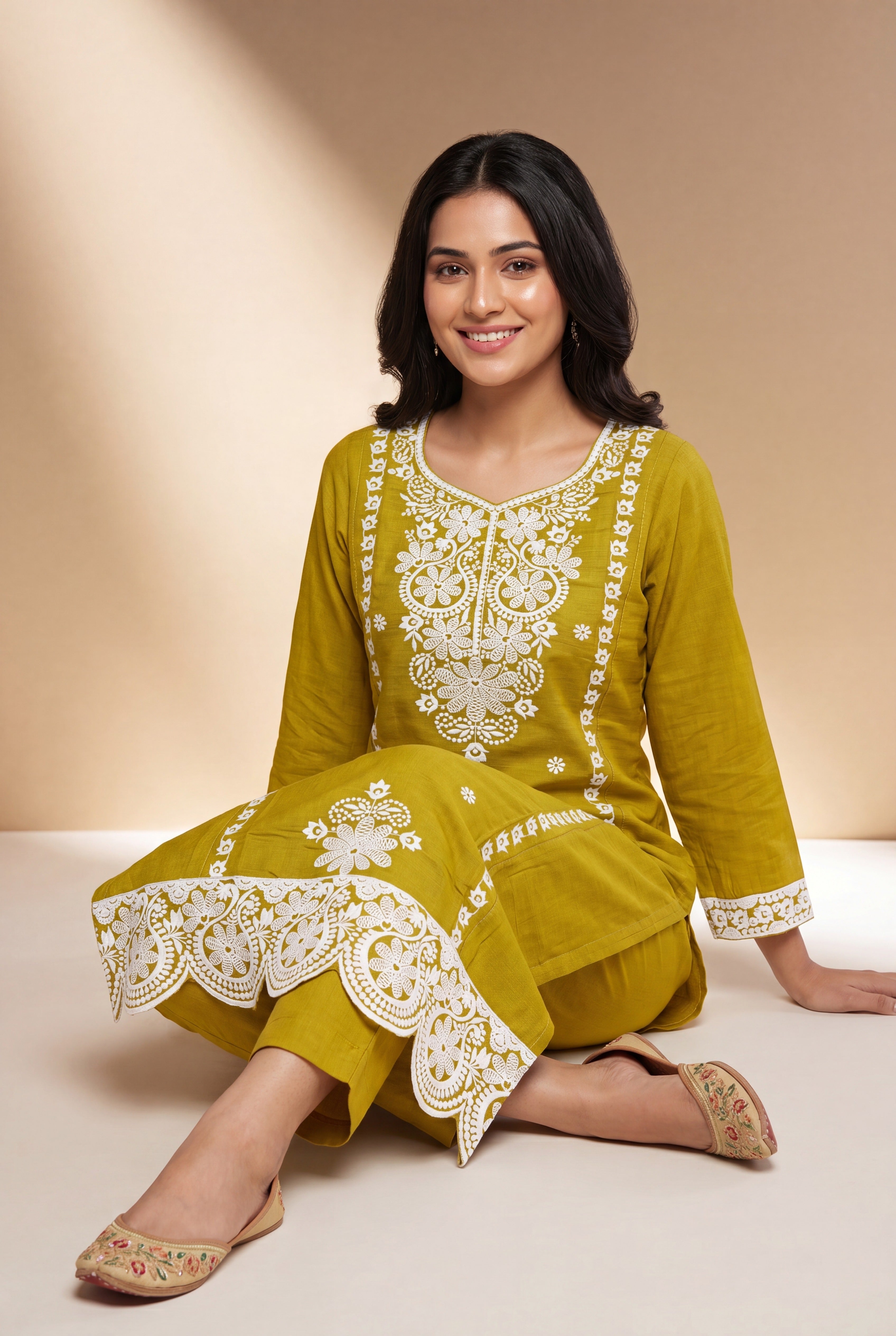 Mustard Yellow Sumanā Kurti with Chikankari work