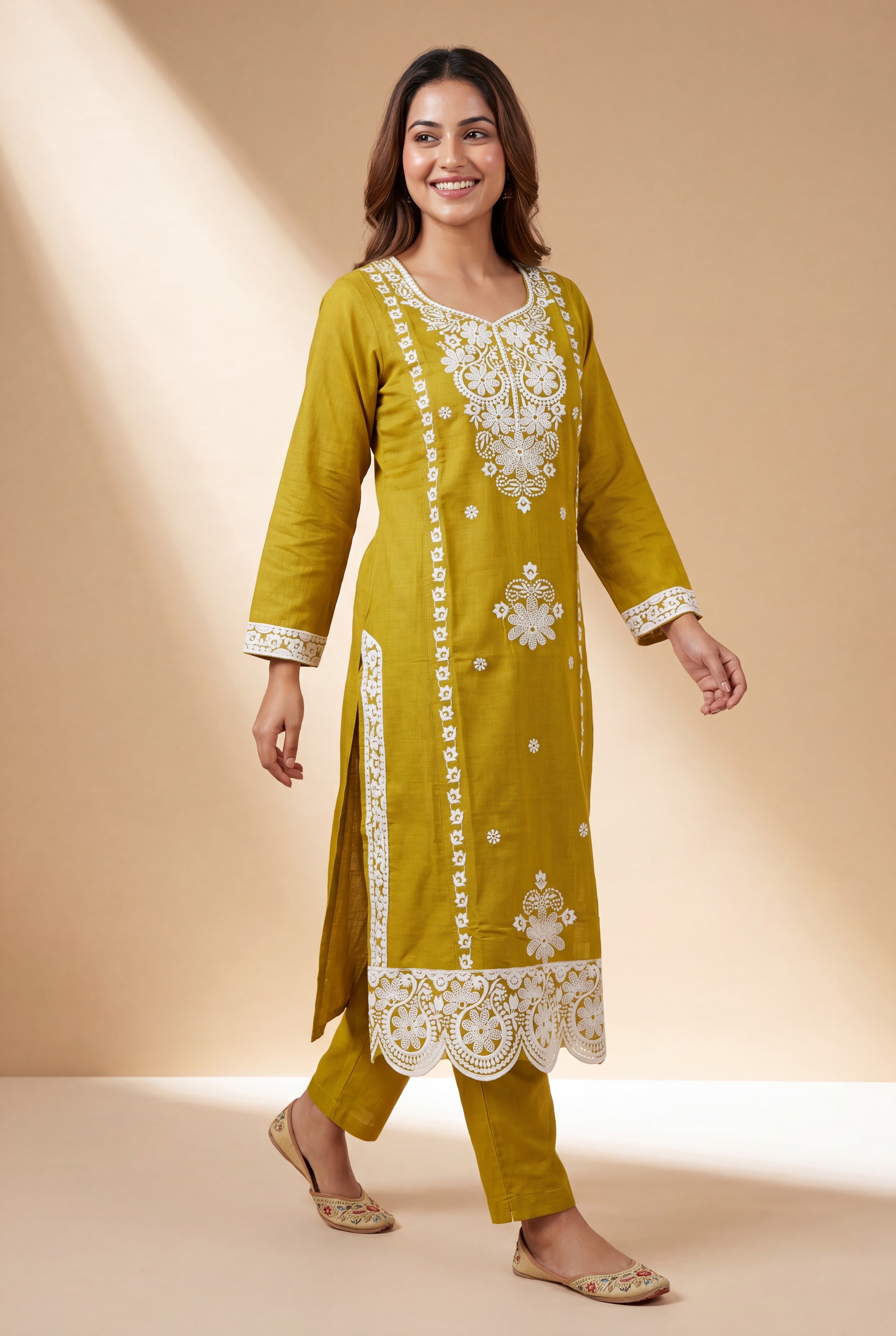 Mustard Yellow Sumanā Kurti with Chikankari work