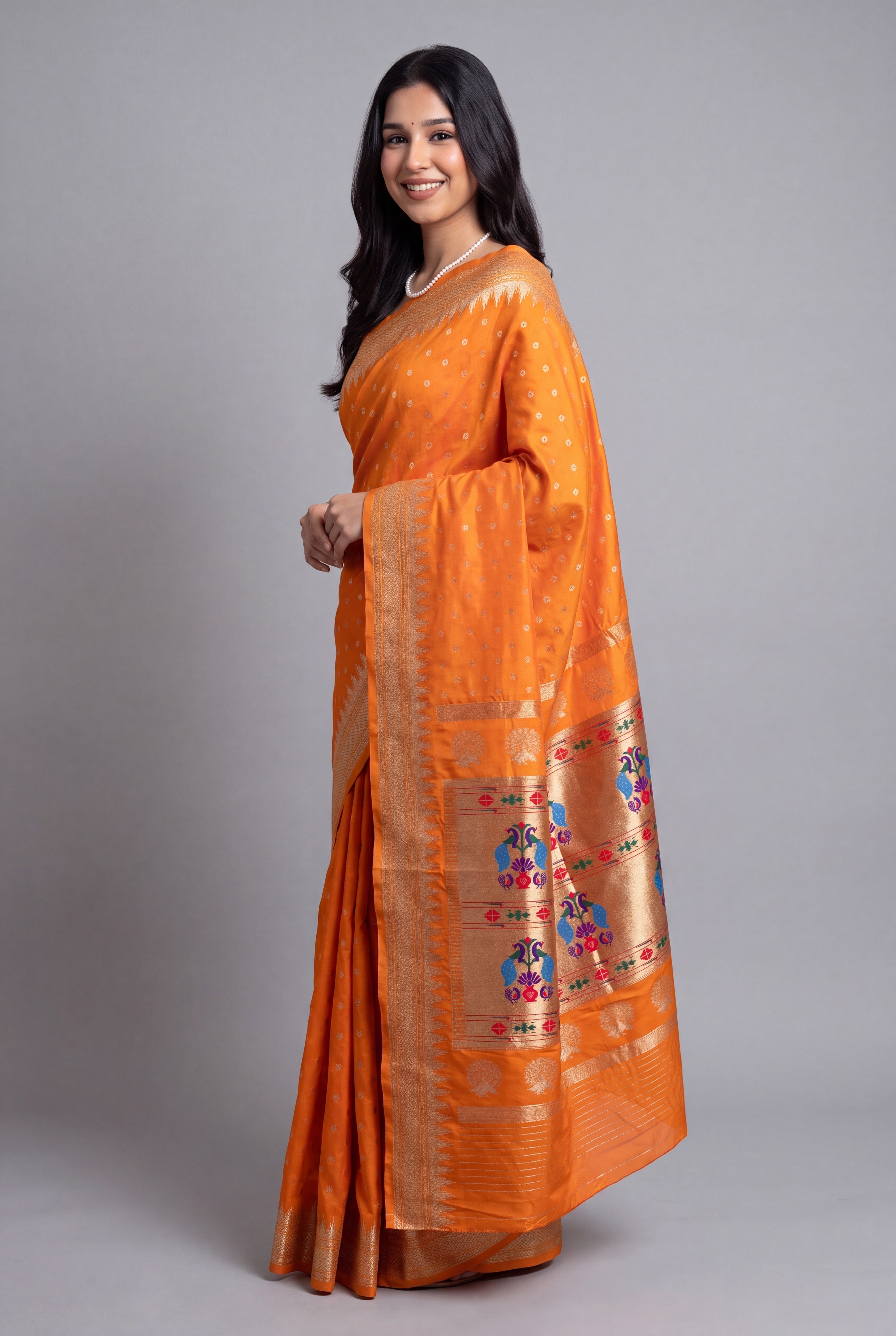 Orange Katan Silk Paithani Saree with Irkal border