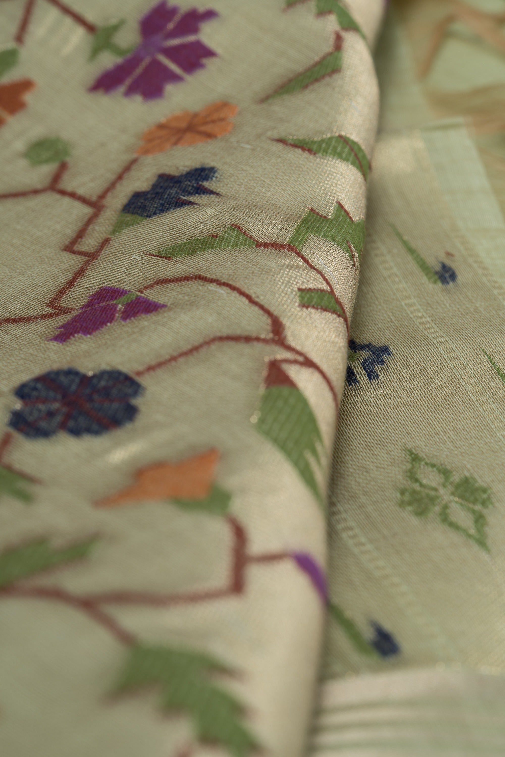 Pastel Green Cotton Paithani Saree with Asawali-Prasūna Pallu