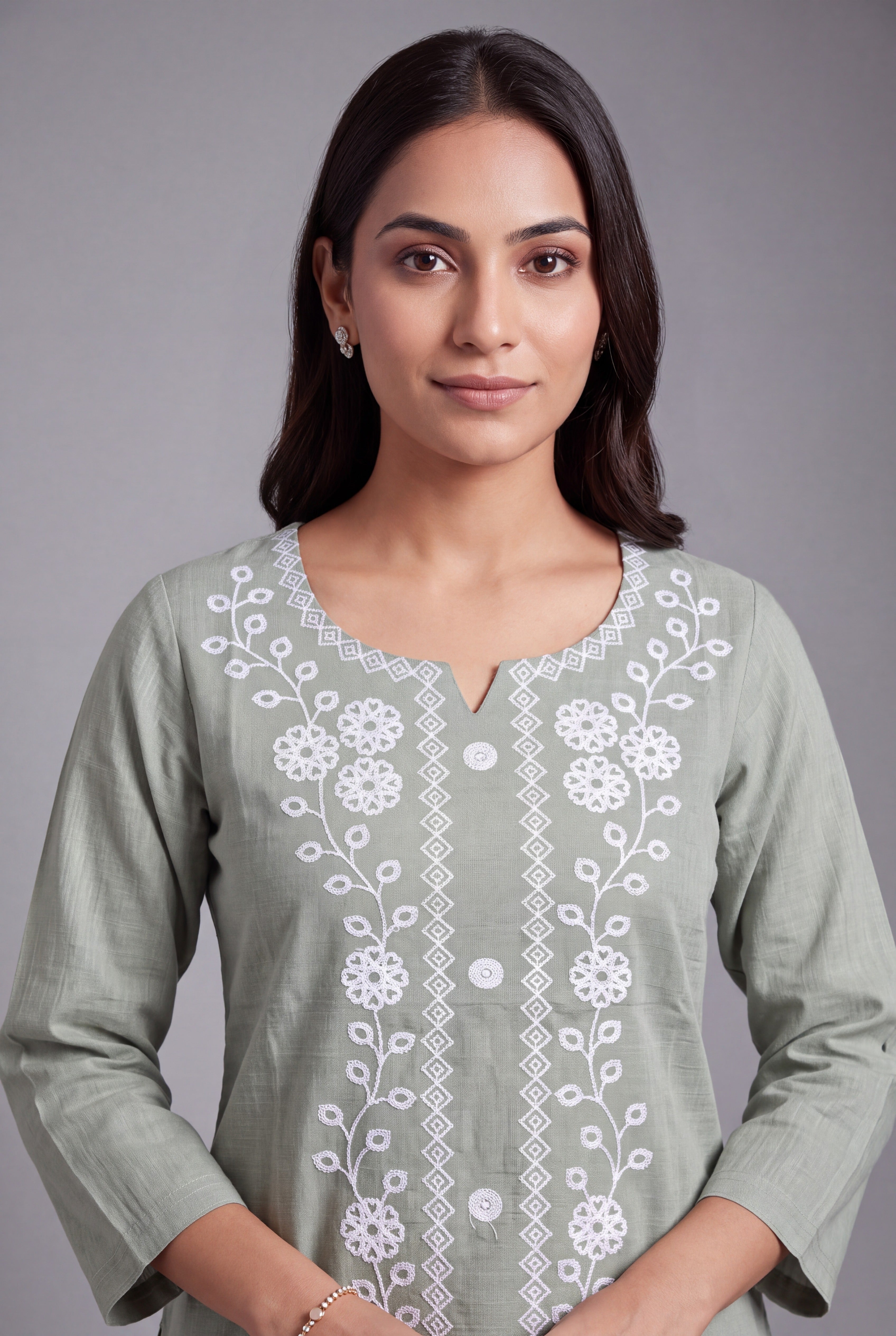 Pastel Green Lucknowi Chikankari Kurti with Crochet Lace Hem