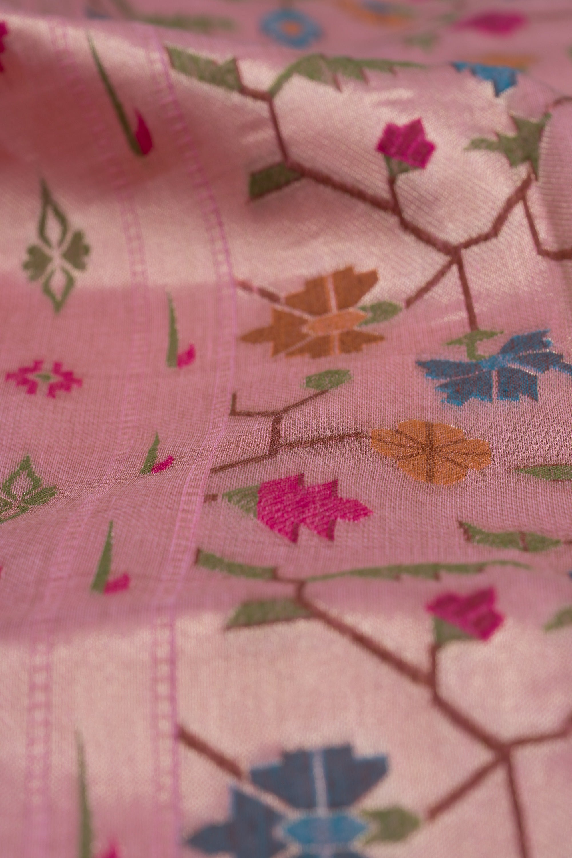 Pastel Pink Cotton Paithani Saree with Asawali-Prasūna Pallu