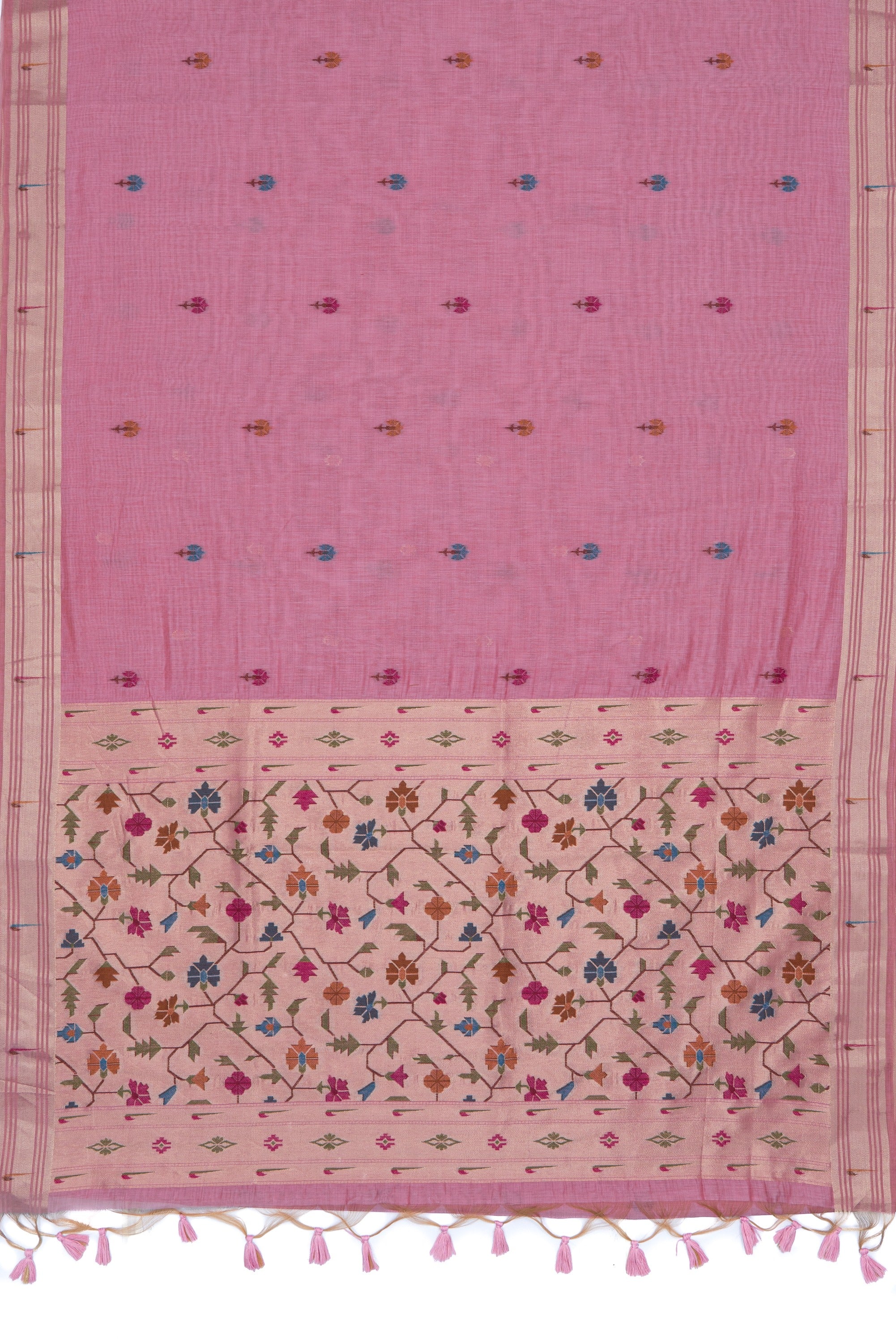Pastel Pink Cotton Paithani Saree with Asawali-Prasūna Pallu