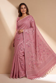 Pastel Pink Cotton Saree with Kusumāvalī Print