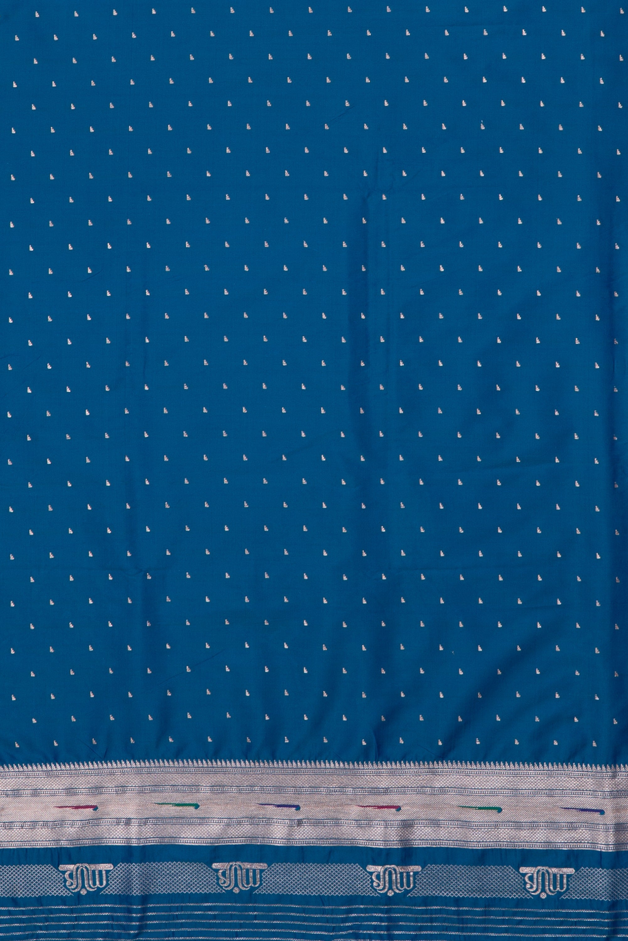 Peacock Blue Katan Silk Paithani Saree with Multicolour Munya border and Śuka-Mayūra Pallu